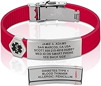 Vista 120 de Divoti Pulsera de identificación de alerta médica grabada personalizada, grabado láser de doble cara, pulsera de silicona, cierre de seguridad