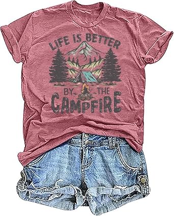 Life is Better by The Campfire Shirt Women Camping Graphic Short Sleeve Tee