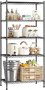 59.4" H x 21.5" W x13.6 D 5-Tier Storage Shelves 1010LBS Wire Shelving Adjustable Metal Shelving Unit Pantry Shelves Sturdy Steel Commercial Shelf for Kitchen Pantry Closet Laundry School