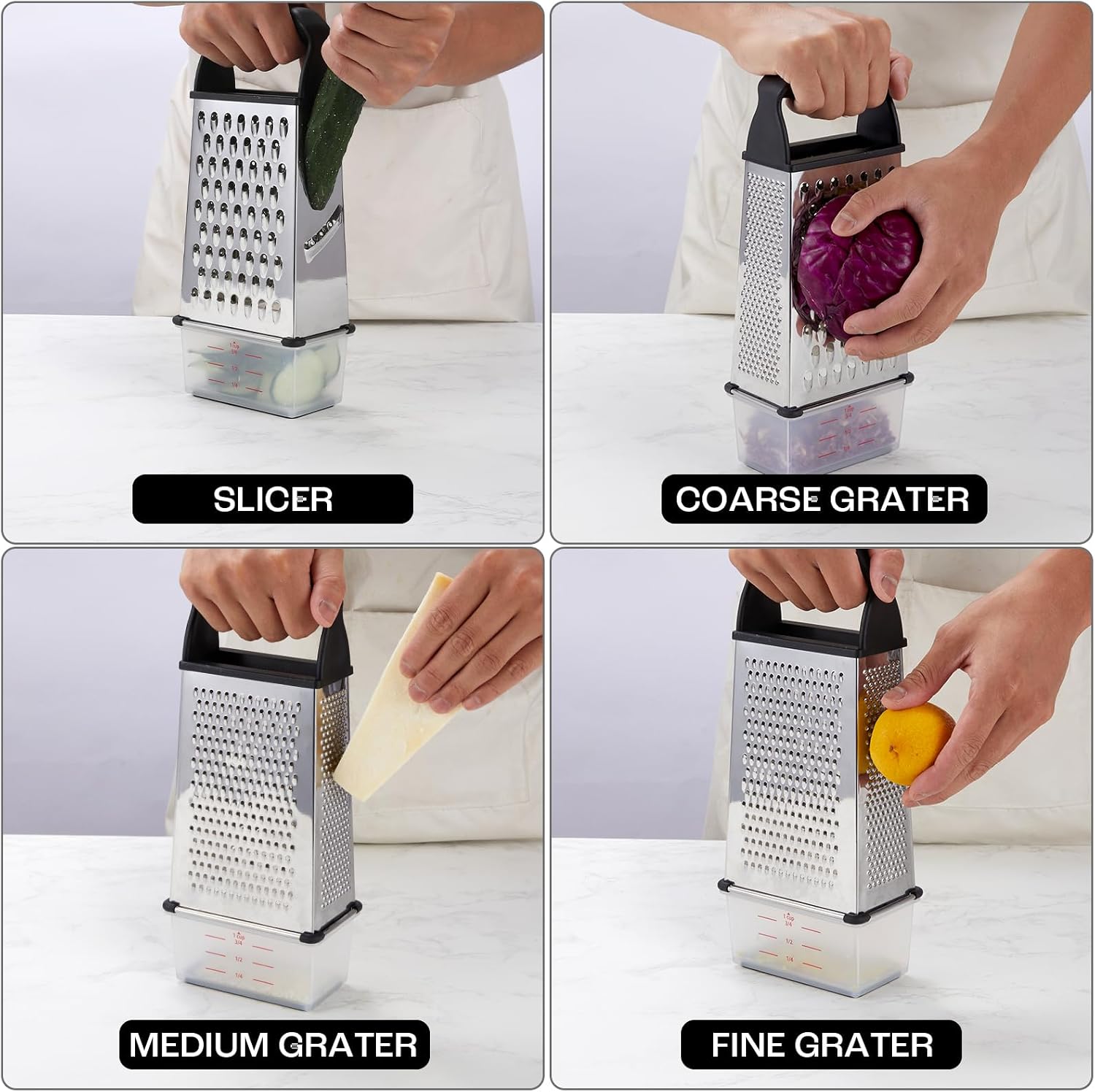 Professional Box Cheese Grater with Container & Handle