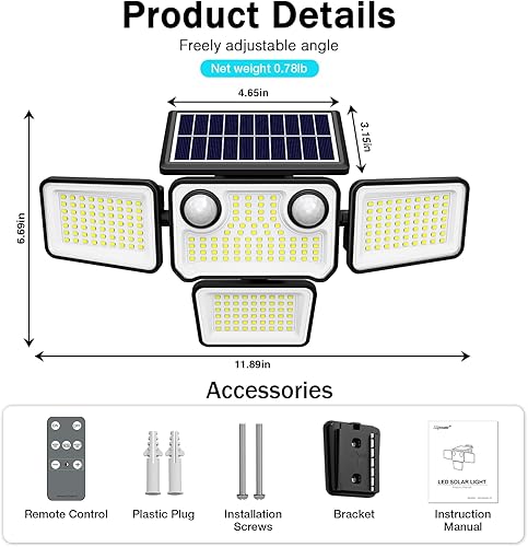 Miniatura 2 de Luces solares impermeables para exteriores, 4500 lúmenes, 254 luces LED solares para exteriores con 2 sensores de movimiento, luz de seguridad de 4