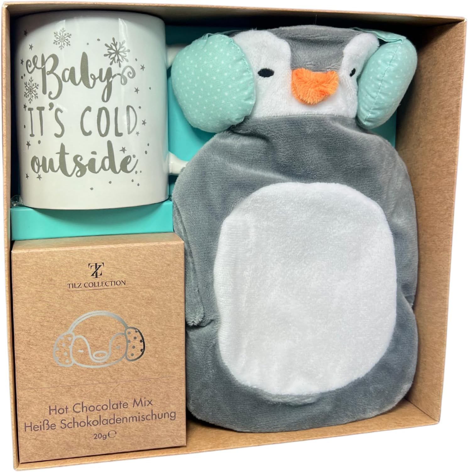 Hot Chocolate Gift Set with Mug | Kids, Mini Hot Water Bottle With Cover | Hot Chocolate Sachets | Mug for Kids | Teen & Women Gifts | Holiday Presents