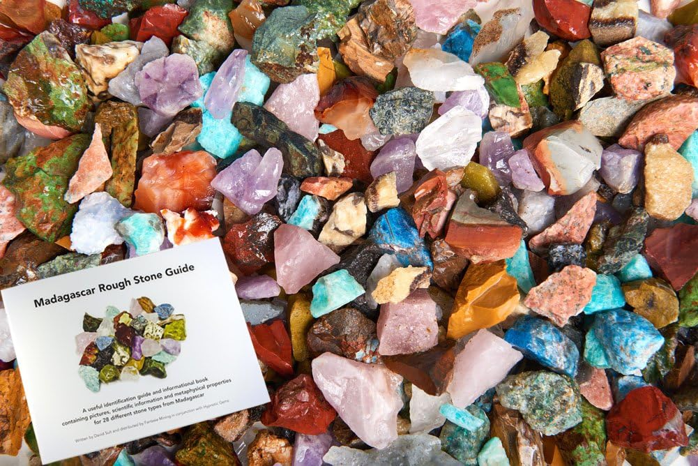 Fantasia Materials: 3 lbs Rough Madagascar Stone Mix with 30 Page Stone Info Book - Small - 0.75" to 1.25" Avg