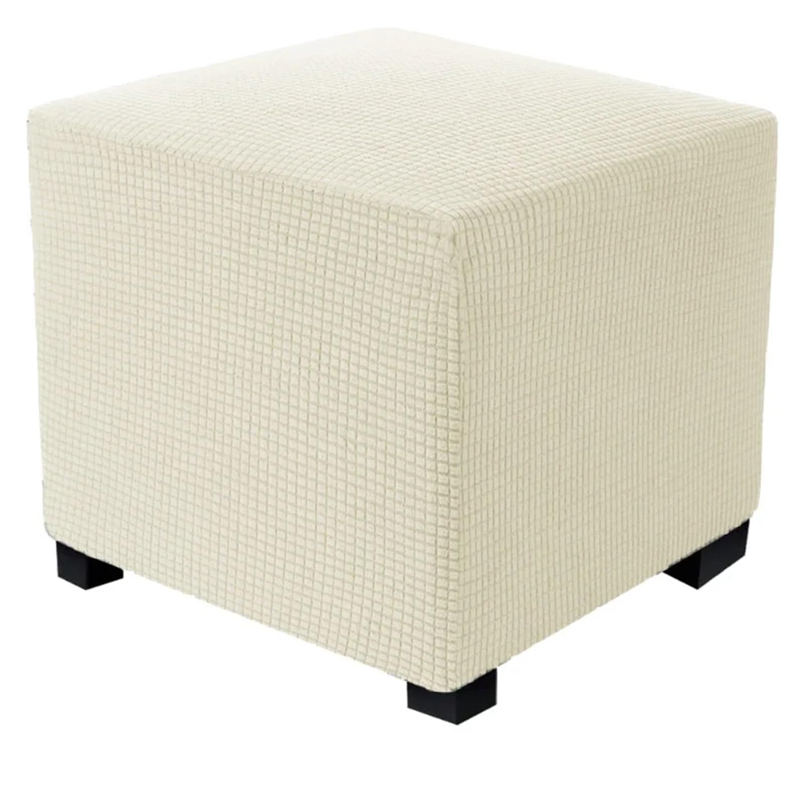YXINAER Foot Stool Cover Square Ottoman Cover Polar Fleece Footstool Covers Elastic Footrest Slipcovers House Pouf Carre Furniture Protector Stool(Beige,L)