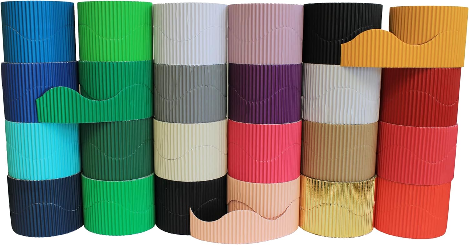 Bright Ideas Corrugated Border Rolls, 10cm x 7.5m, Purple/Pink