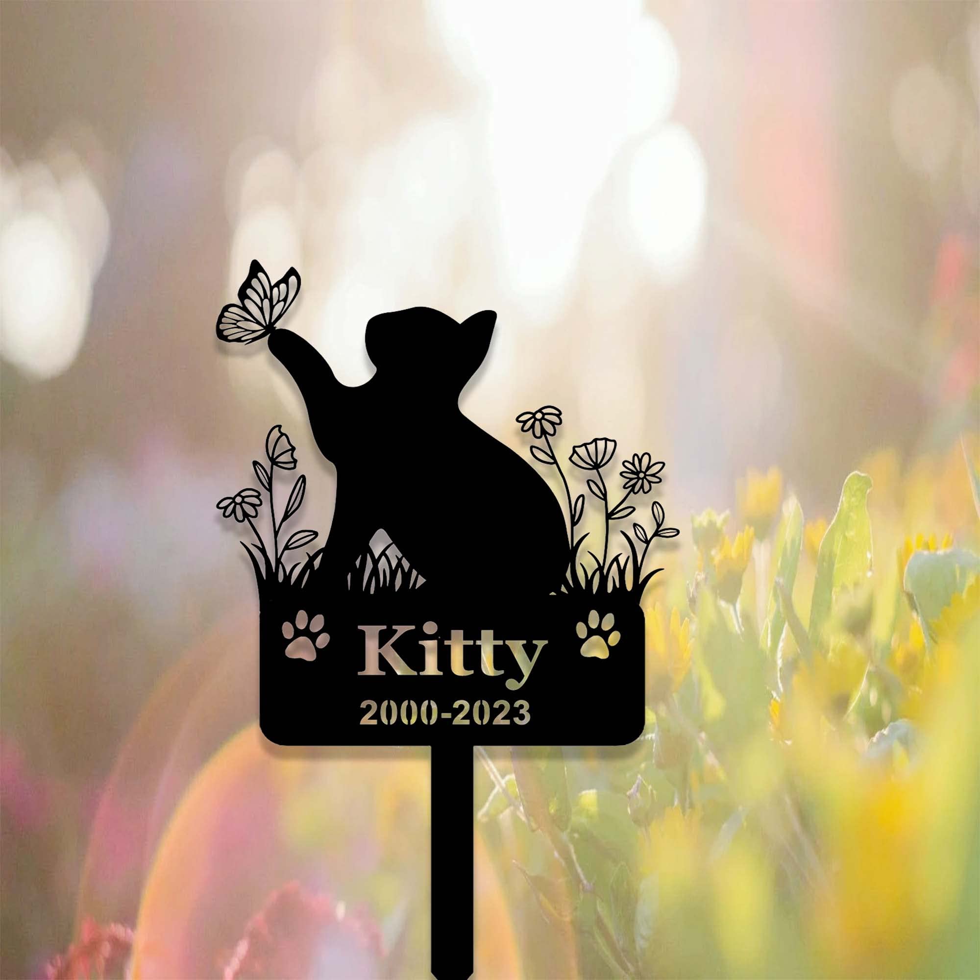 Hyobeswe Custom Cat Memorial Stake Sign Metal Cat Grave Marker Cat Garden Decor Remembrance Stake Personalized Cat Name Yard Stake Pet in Heaven Loss of Cat Sympathy Gift