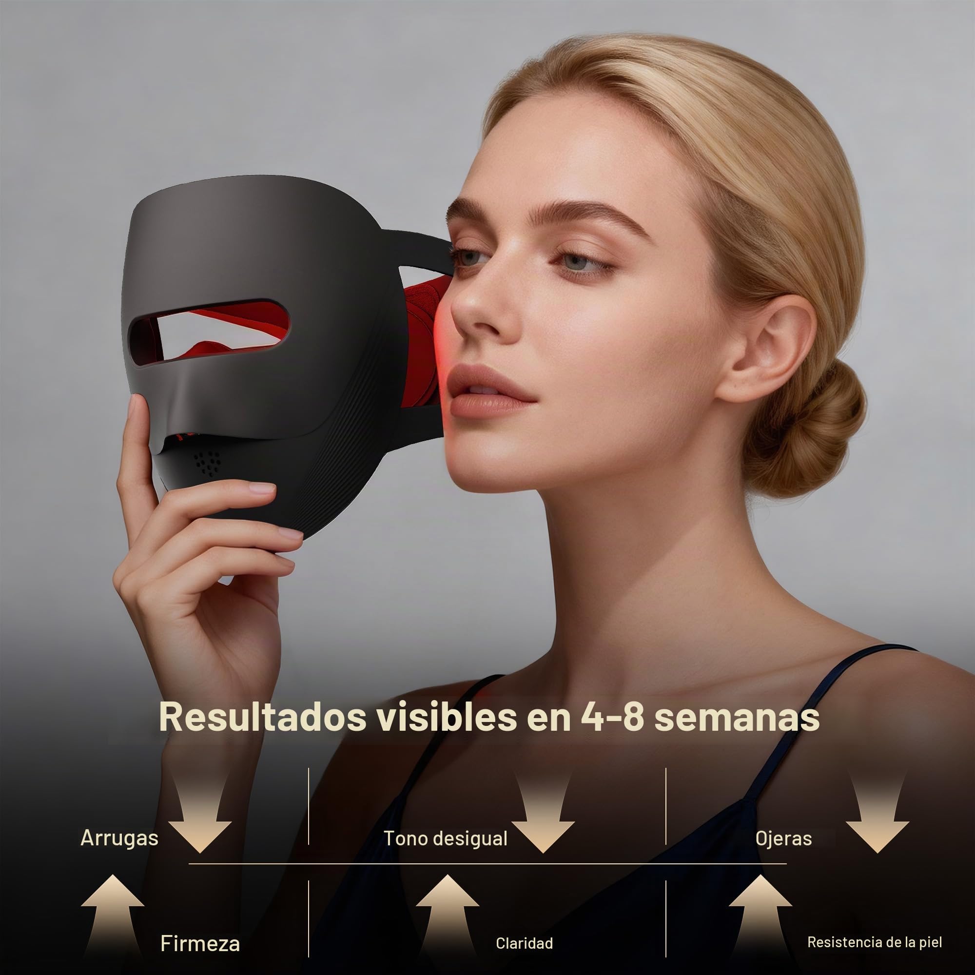 VRAIKO 9D Máscara LED Facial, máscara de terapia de luz roja con 4 modos, 328 LED, diseño de flujo de aire 3D y bloqueo de luz para spa facial cómodo, regalos de belleza premium para mujeres (Negro)