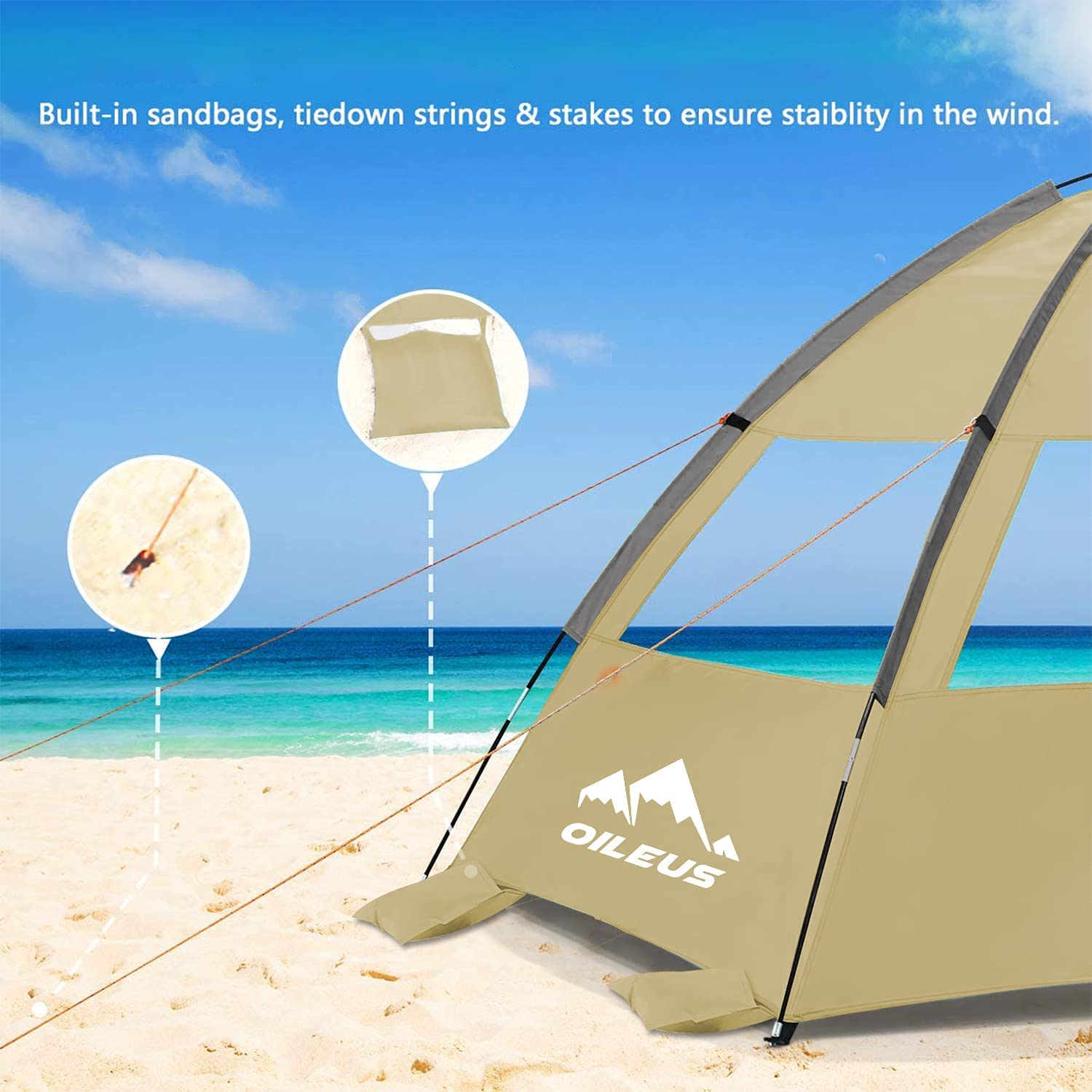 Oileus Beach Tent 23 Person Portable Sun Shade Shelter UV Protection