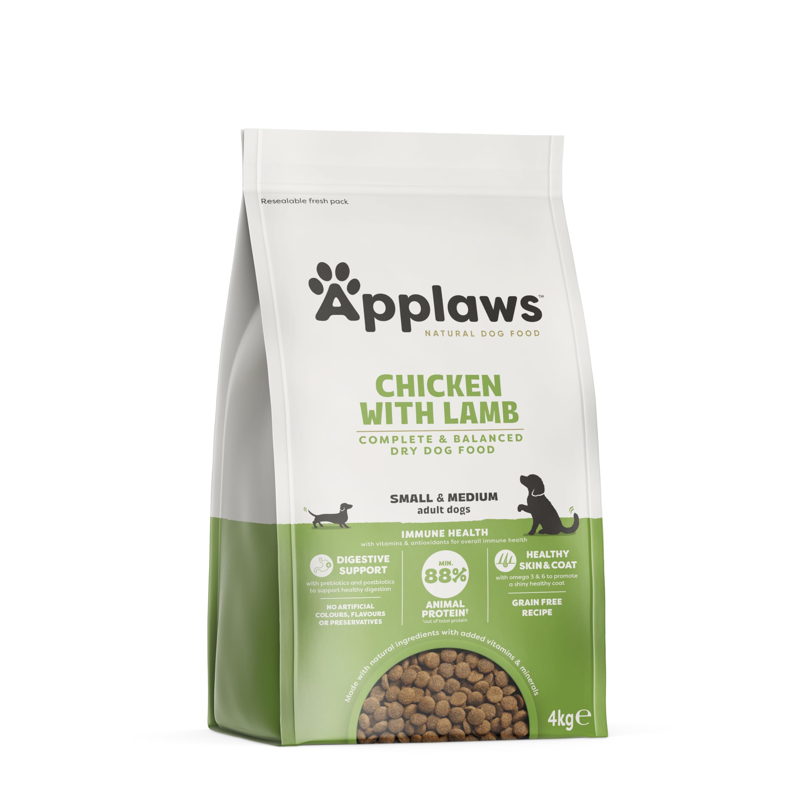 Applaws Complete and Grain Free Dry Adult Dog Food 4kg Chicken with Lamb, Small Medium Breeds, High Protein Dog Kibble (Pack of 1)