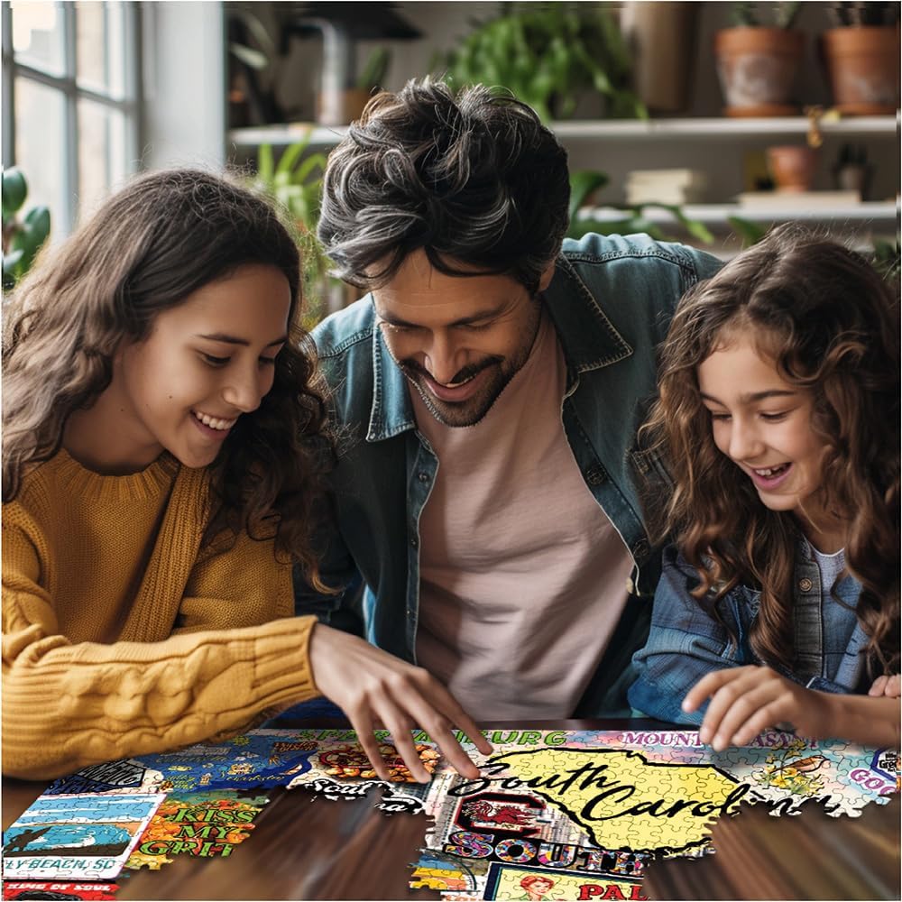 White Mountain 1000 Piece Jigsaw Puzzle Palmetto State Collage Puzzles with Large Pieces Gift for Adults and Family 24"x30" - I Love South Carolina