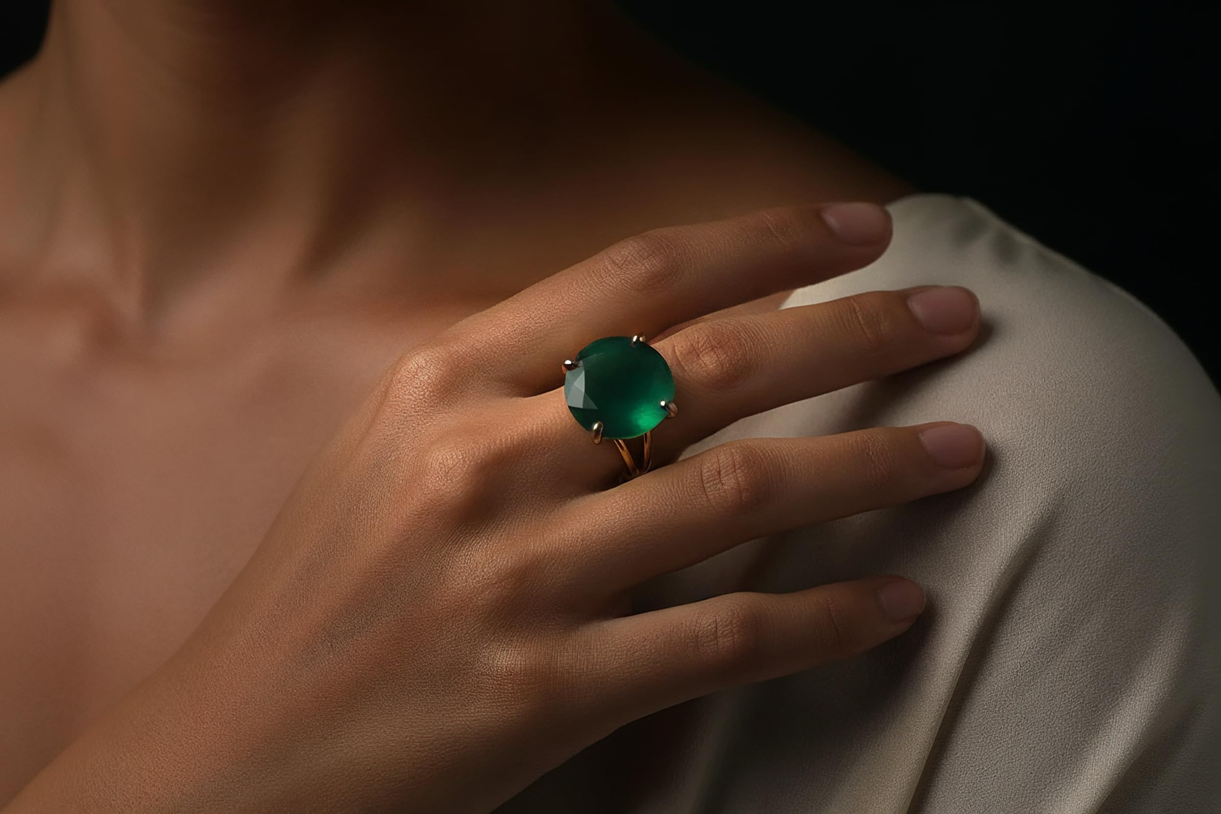 Anillos Personalizados de Piedras Preciosas para Mujer - Onix Verde en Plata de Ley 925 Banda Doble - Anillos Personalizados Hechos a Mano - Caja de Joyas Gratis y Grabado Personalizado Disponible