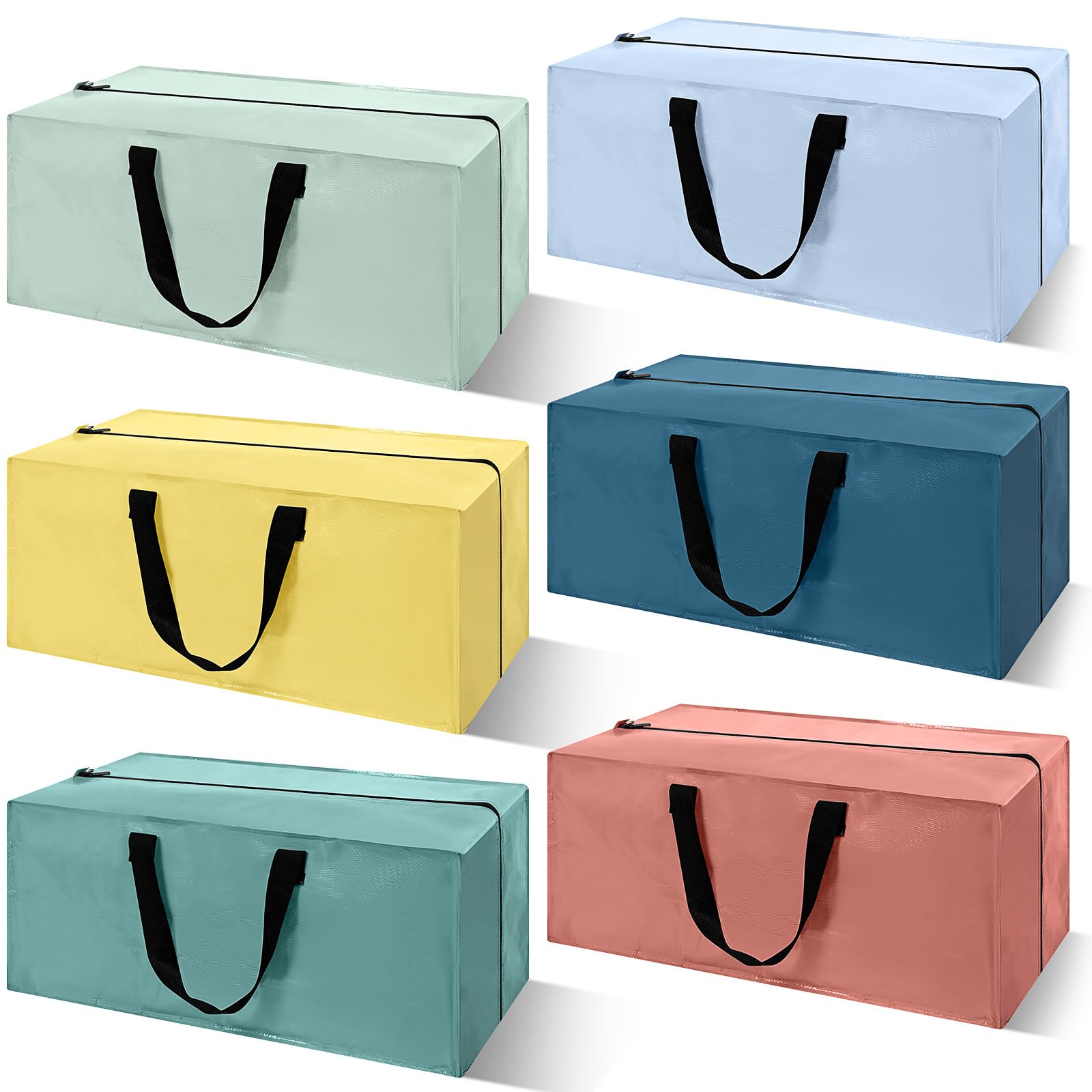 Clysee 6 Pack Heavy Duty Moving Bags Extra Large Storage Totes with Backpack Straps Handles and Zippers for Space Saving Storage Alternative to Moving Boxes Multi Color Packing Bag(Morandi)