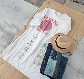 Amazon.co.jp: 古布リメイク 粉袋 襤褸 刺し子 木綿 ワンピース