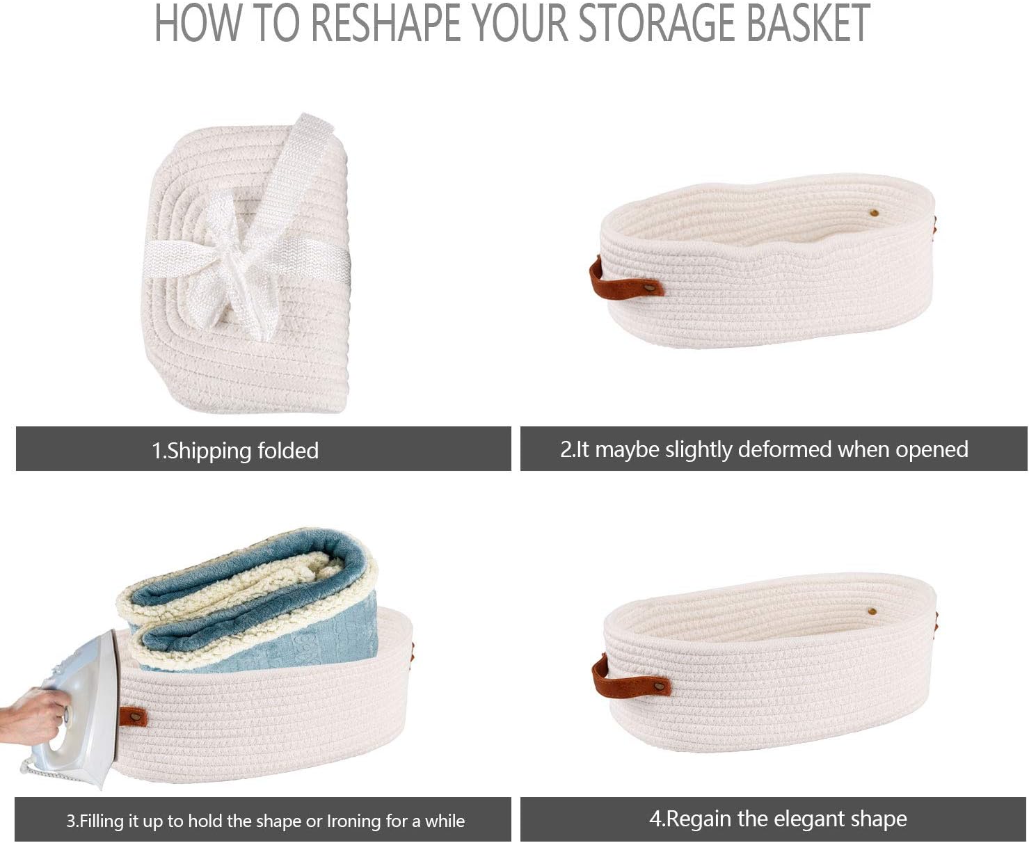 2 Pack Woven Storage Basket for Toilet Tank Top,Farmhouse Home Decor Organizing Baskets for Bathroom,Table and Counter 13"x5.9"x4" White image 5