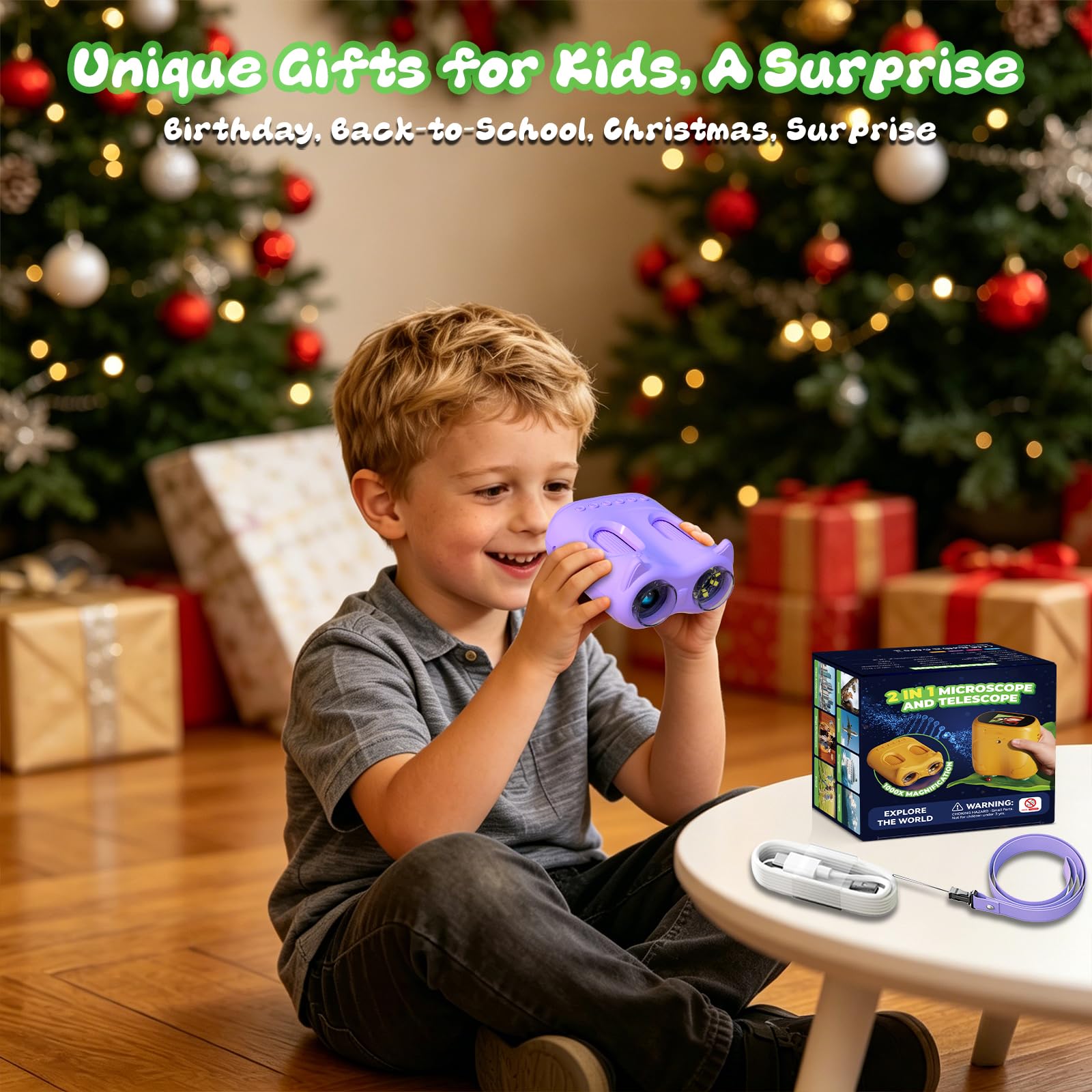 Digitales Mikroskop für Kinder, 2-in-1 1000X Tragbares Mikroskop & 10X Fernglas für Kinder mit Foto und Videofunktion – Handmikroskop Spielzeug Geschenke für Mädchen und Jungen ab 3 Jahren(Lila)