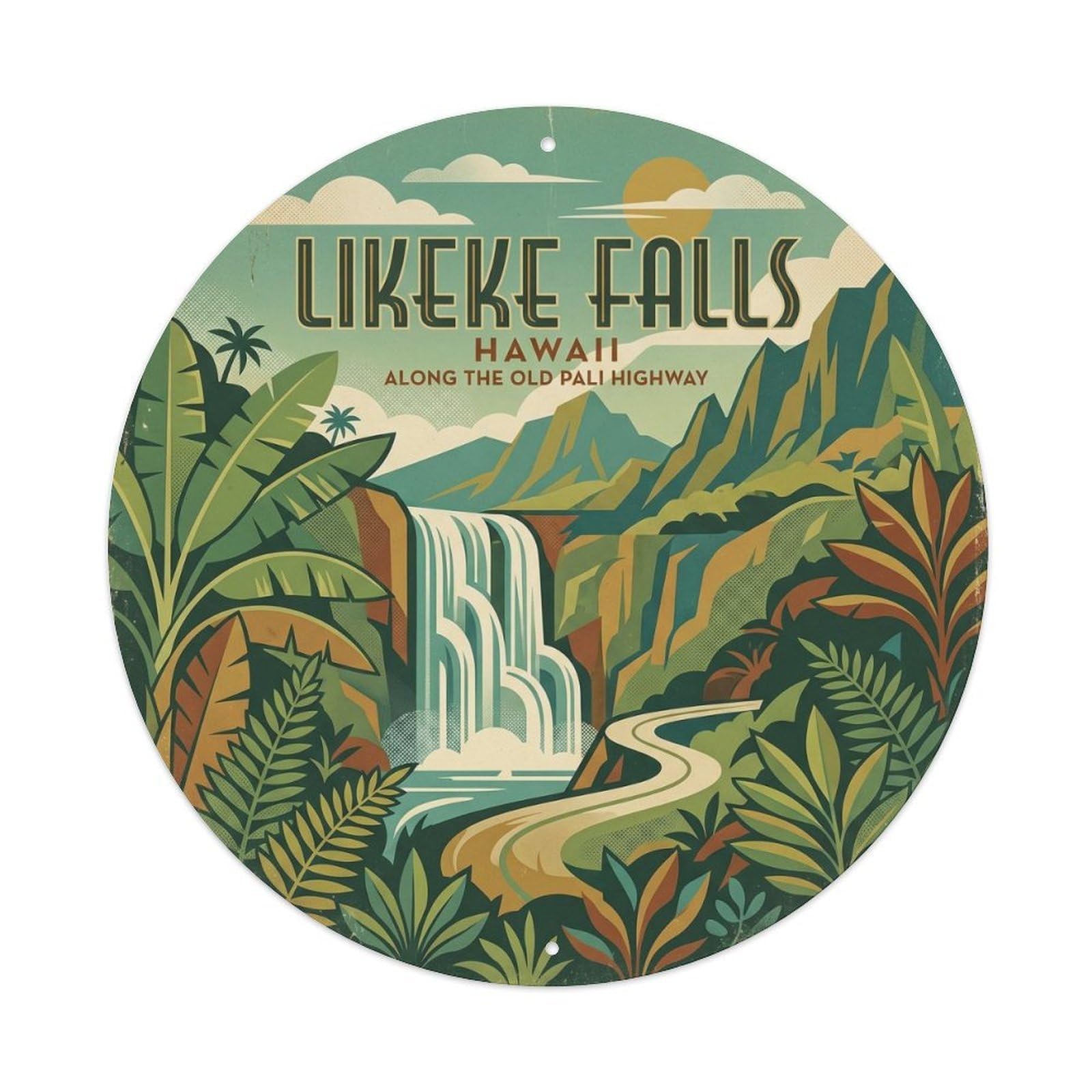 Likeke Falls Hawaii Tropical Trail Rainforest Waterfall Metal Tin Sign