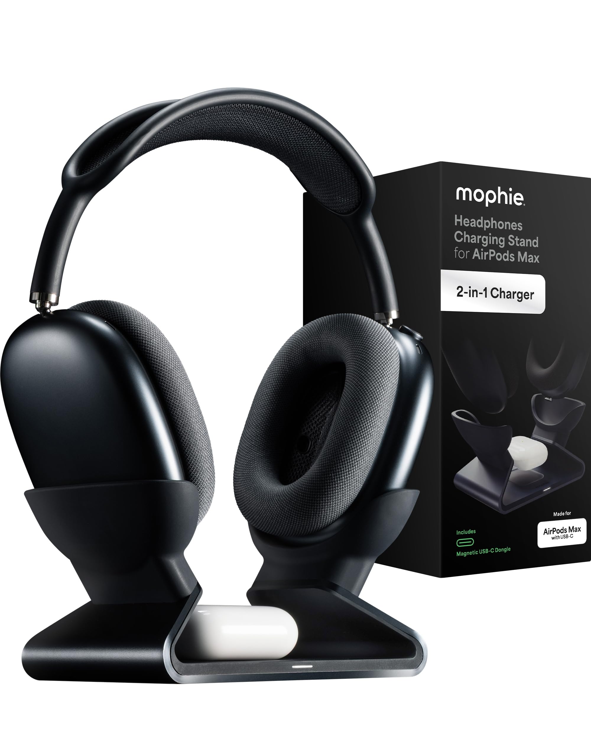 Mophie Max Dual Charging Stand for AirPods Max Headphones – Auto Sleep Mode, Premium Anti-Scratch Design, Magnetic USB-C for Effortless Alignment,