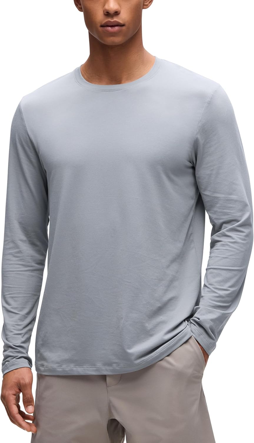 CRZ YOGA Cotton-Blend Long Sleeve Shirts for Men - Moisture Wicking Soft Workout Athletic Casual Crewneck Basic Tops
