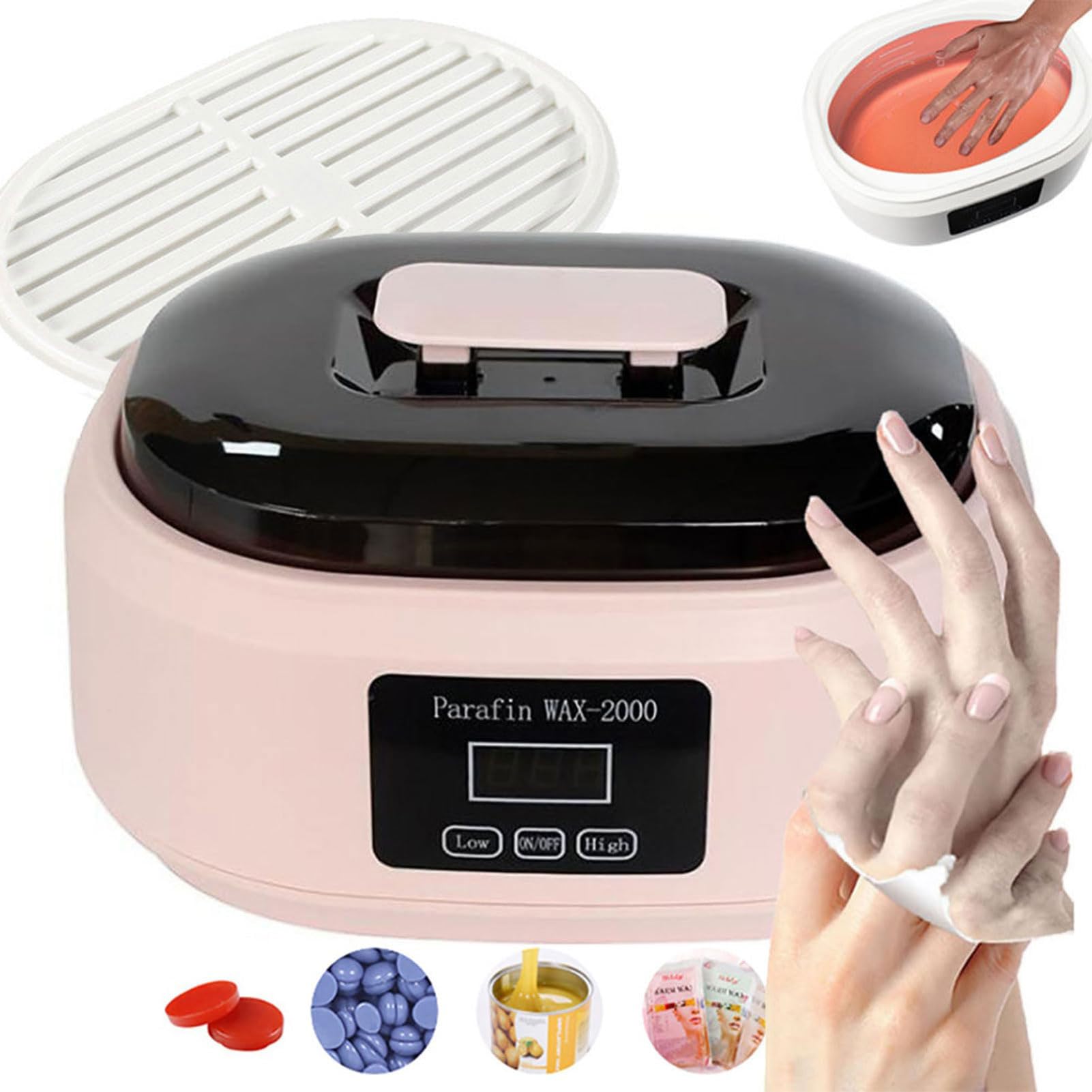 Bagno di paraffina da 200 W per mani e piedi, scaldacera da 3500 ml con display della temperatura, kit per la cura dei piedi di paraffina con cera per piedi, bagno di paraffina pelle liscia pink