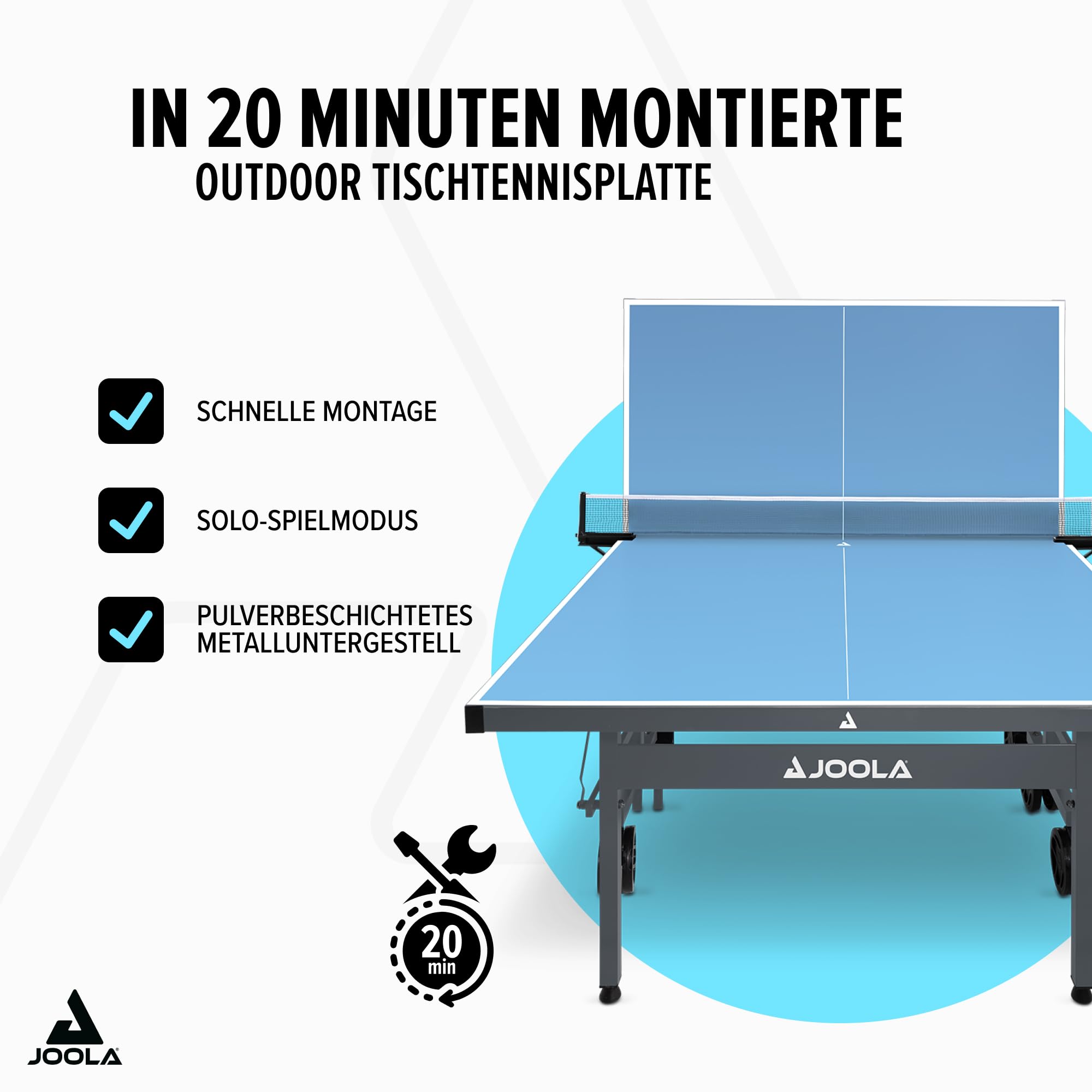 JOOLA Tischtennisplatte Nova – Outdoor Tischtennisplatte wetterfest klappbar mit Netz & Höhenverstellung