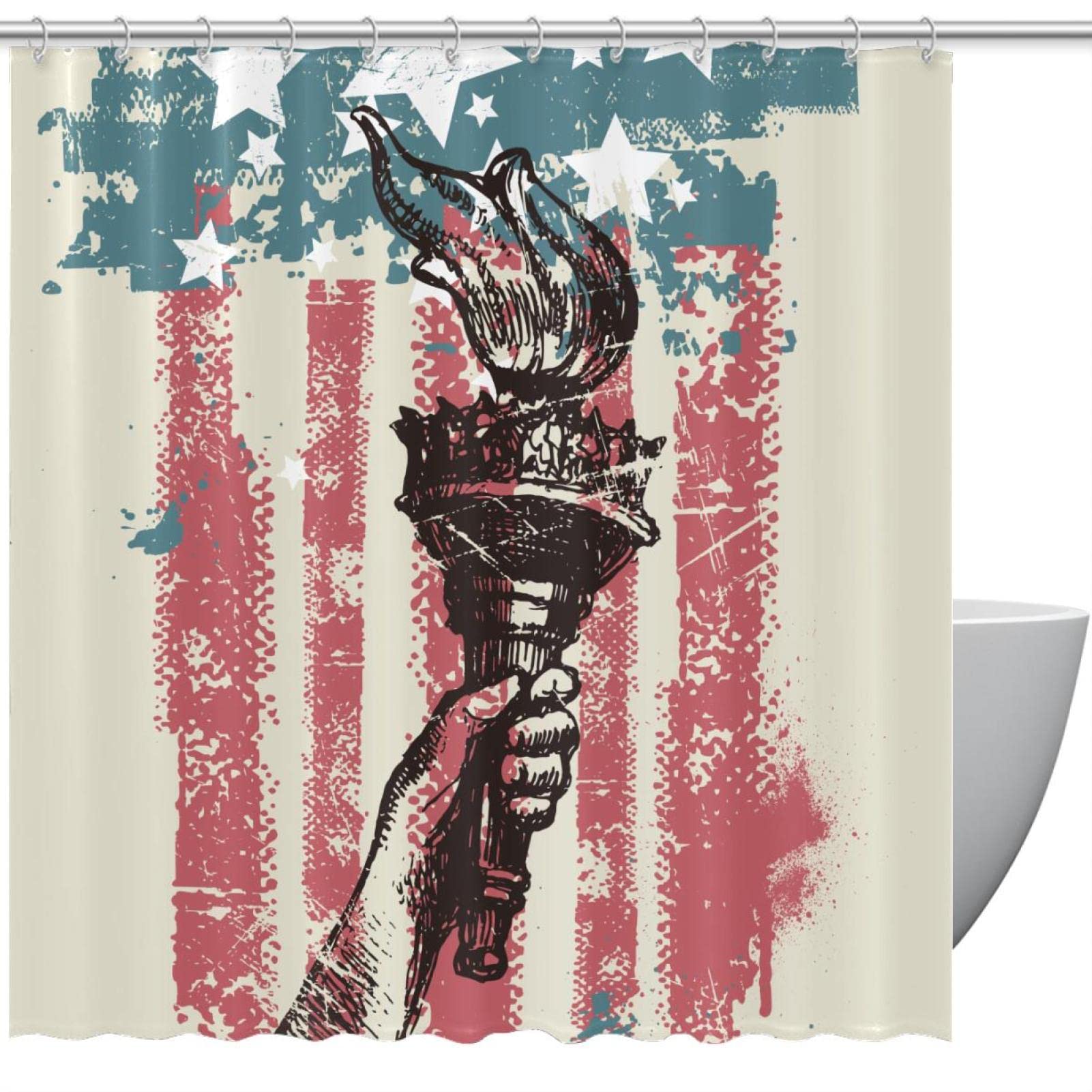 Rideau de douche abstrait USA avec torche pour une salle de bain moderne