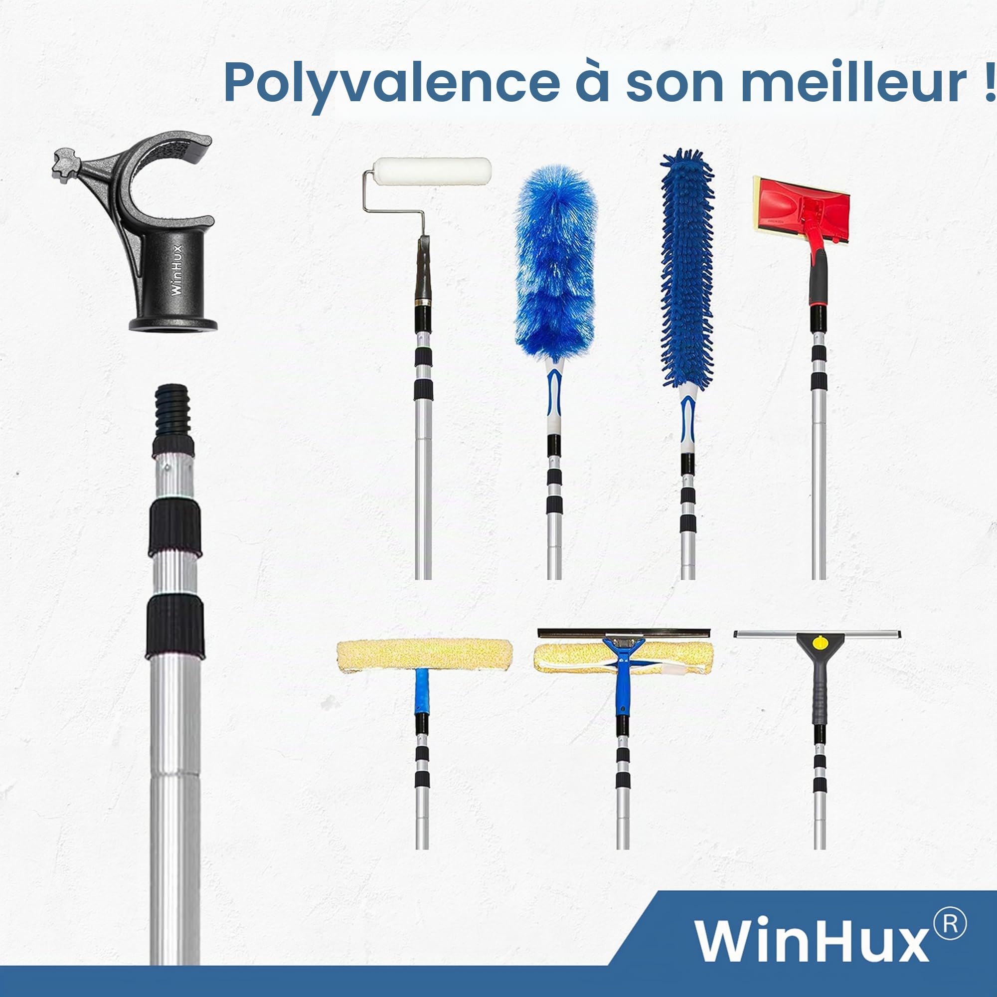 WinHux Perche Télescopique 1,2-3,0 m Verrouillage à Rotation — Ouvre-Fenêtre de Toit, Crochet Antidérapant, Commande de Store, Compatible avec Velux, Keylite, Fakro et Rooflite