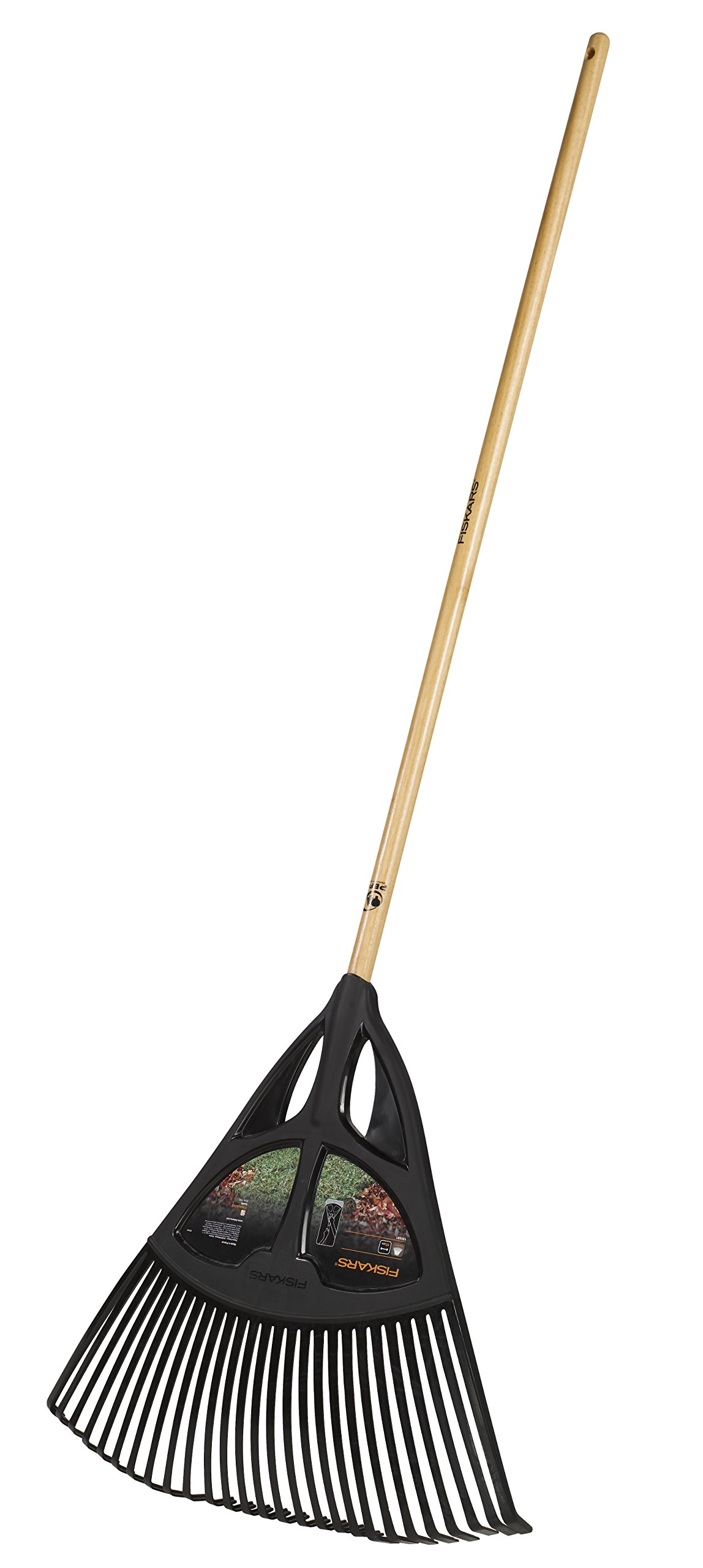 Fiskars Laubbesen, 27 Zinken, Breite 65 cm, Kunststoff-Zinken/Holz-Stiel, Schwarz/Holz, XL, Classic, 1001584, multi colour