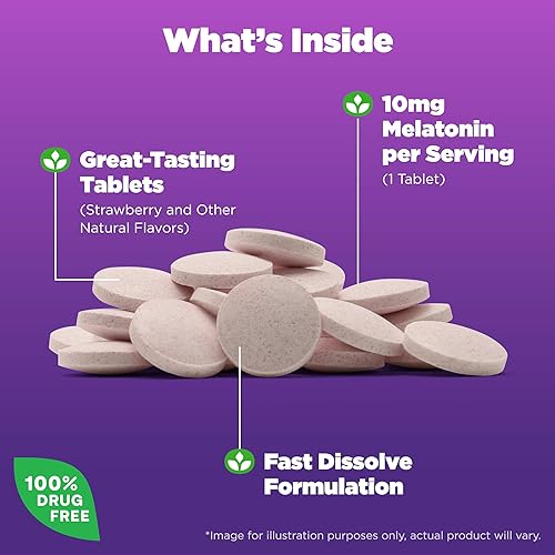 Miniatura 3 de Natrol Melatonina de disolución rápida de 10 mg, suplementos de melatonina para un sueño reparador, apoyo para el sueño para adultos, 100 tabletas