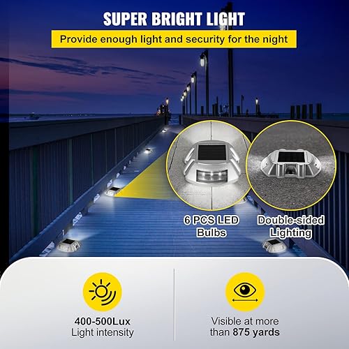 Miniatura 6 de VEVOR Paquete de 24 luces solares para entrada color blanco con tornillo luces solares para cubierta al aire libre impermeables 6 luces LED para