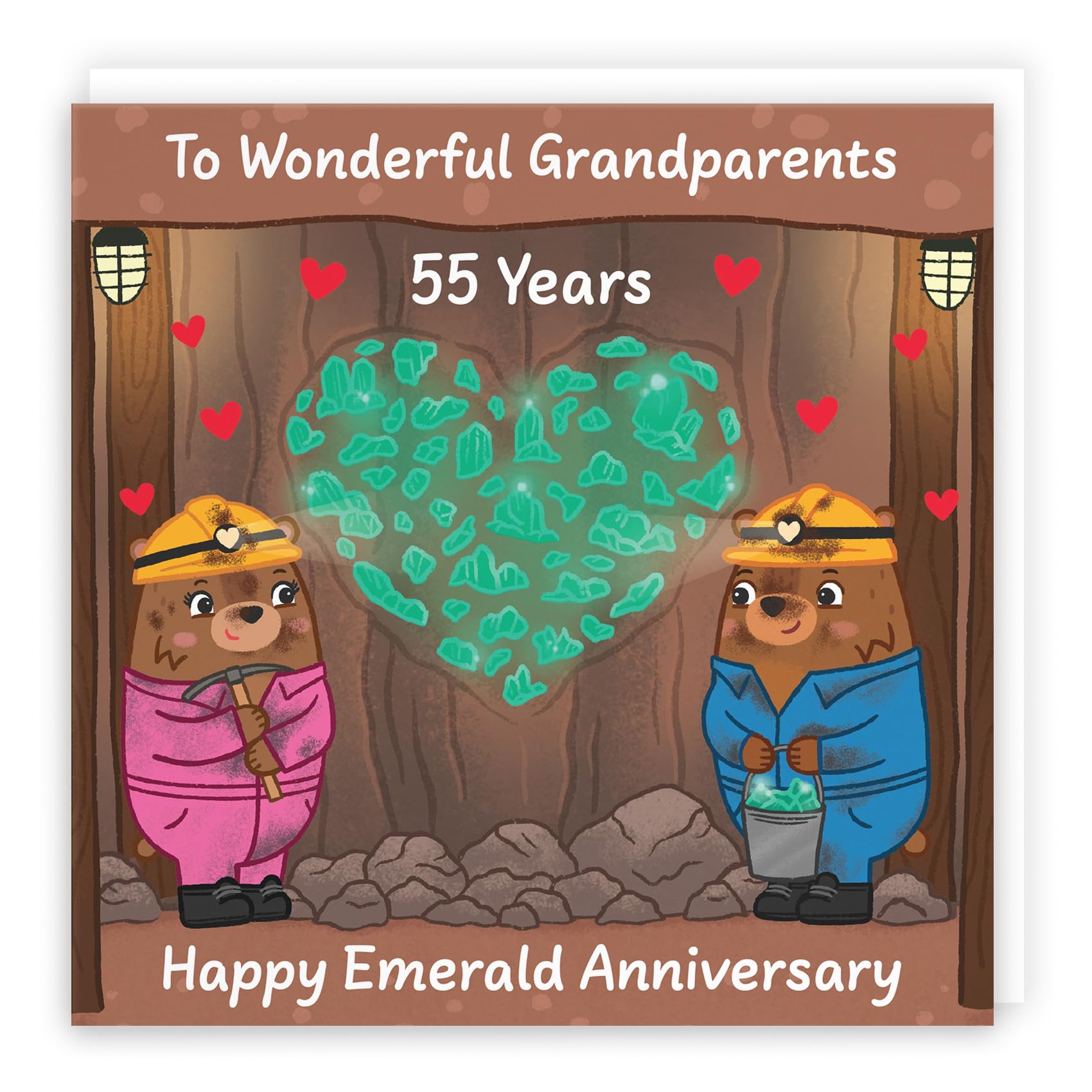 Hunts England - Grandparents 55th Anniversary Card - Emerald Anniversary - 55 Years - Cute Fun Bears Card - Love Story Collection