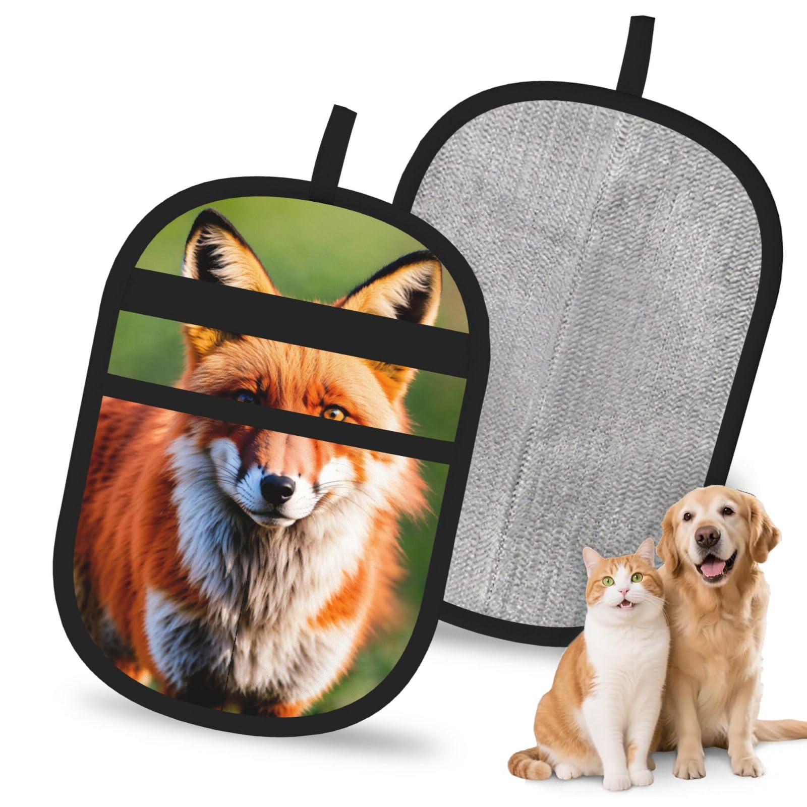 Fox Print Pet Hair Remover Gloves Grooming Cleaning Accessory Reusable Deshedding Tool