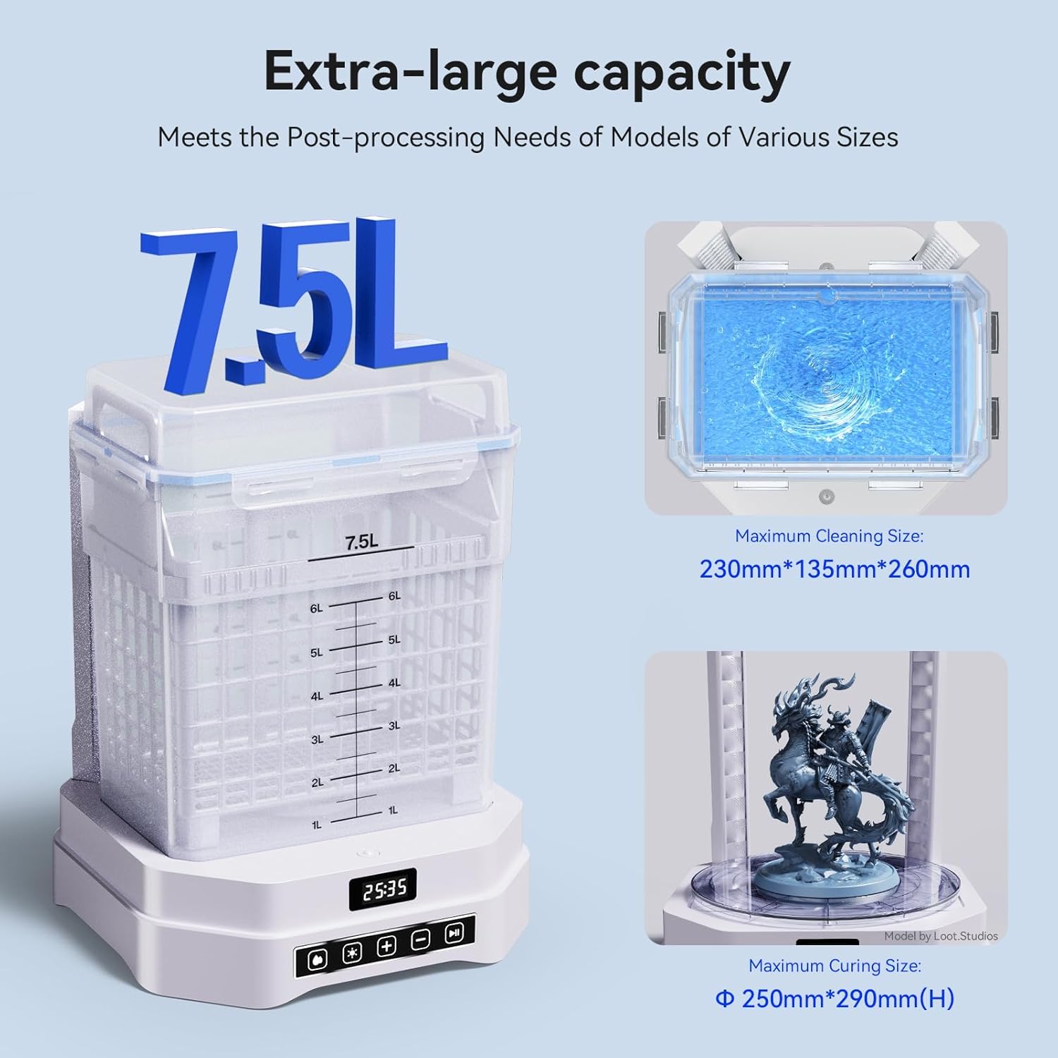 ELEGOO Upgraded Wash and Cure Station-Mercury Plus 3.0, 2 in 1 Clean and Cure Station, 7.5L Large Capacity Cleaning, 360ｰ All-Around Curing, Compatible with All Resin 3D Printing Models