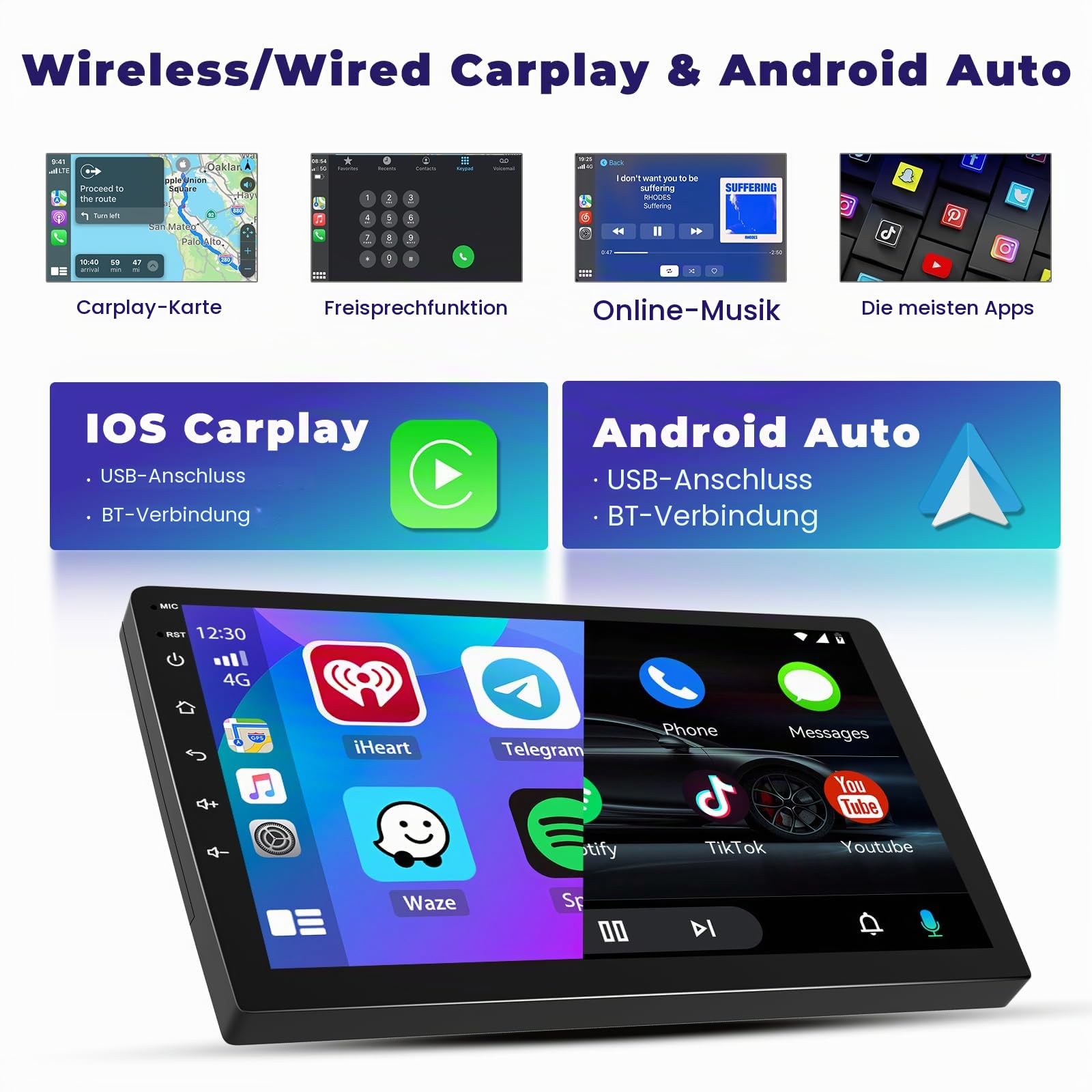 8 Core 4G+64G Hikity Android 15 Autoradio für Nissan Qashqai J10 2006-2016 mit Carplay Android Auto Navi,Autoradio mit 9 Zoll Bildschirm,Bluetooth FM/RDS Mirror Link DSP