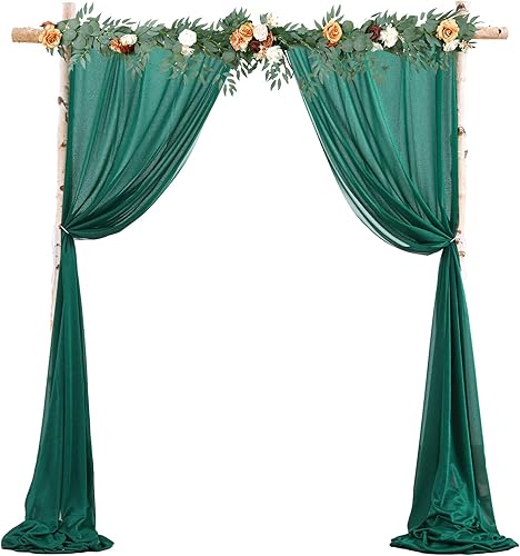 Tela drapeada para arco de boda, 2 paneles de 28 x 19 pies, cortinas de arco de boda verde esmeralda, cortina de telón de fondo transparente para