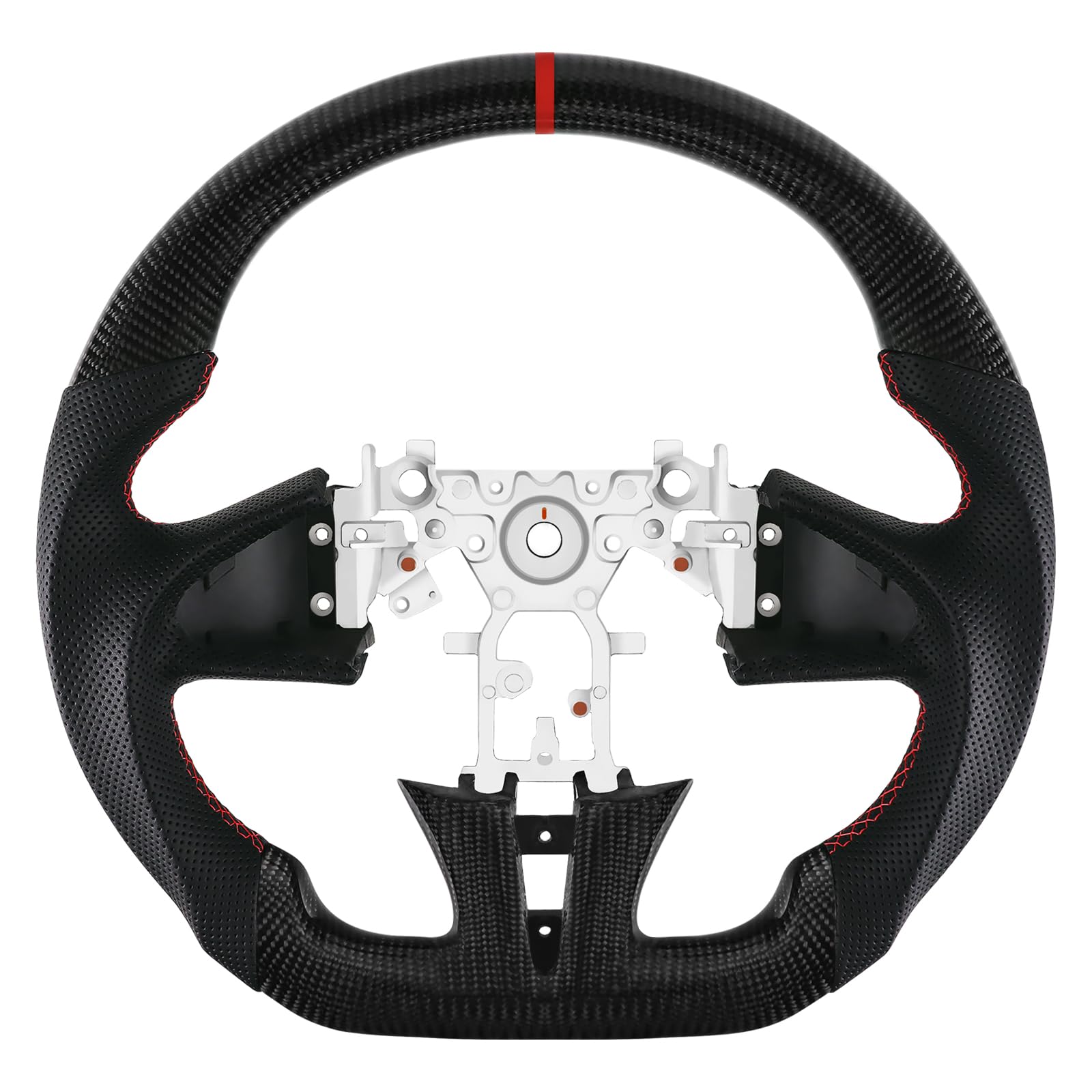 LOSCHEN Carbon Fiber Steering Wheel for INFINITI Q50 2013 to 2018, Real Carbon Fiber Nappa Perforated Leather D-shaped Flat-bottom Steering Wheel