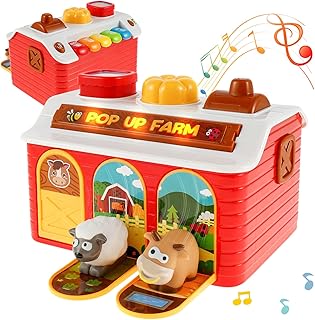 YHDFVSA BLINDSLTD Musical Pop Up Toy Cause and Effect Toys for Baby Light Up Pop Up Farm Animal Toys Color Sorting Animal Push and Pop Up Toy Early Educational Toys for 1 to 3 Years old Toddlers