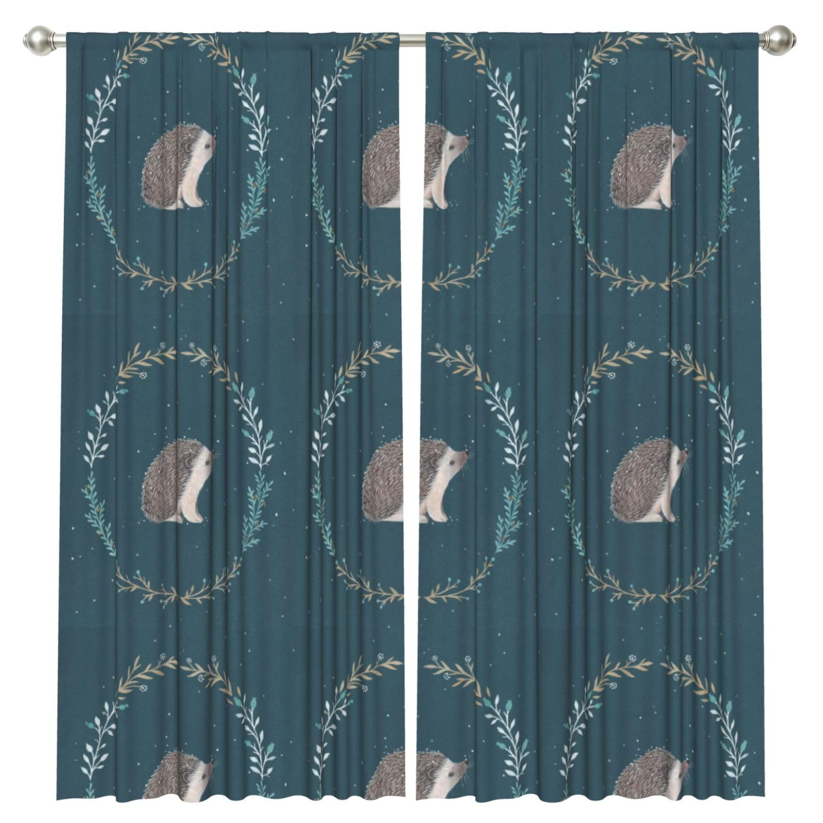 InOmak Cute Little Hedgehog, 2 Panels Window Curtains 52 x 84 Inch Blackout Curtains for Living Room Bedroom
