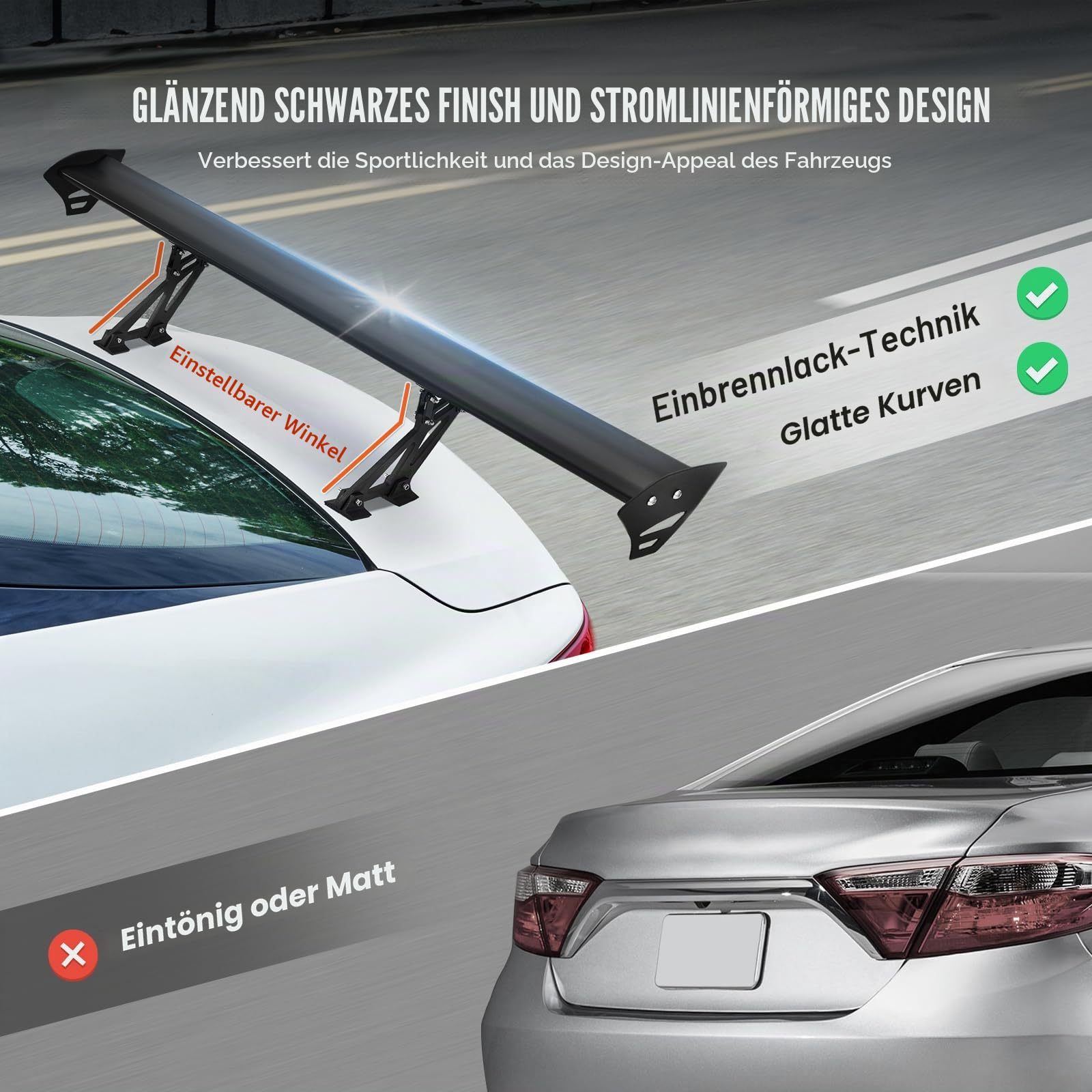 VEVOR GT Wing Autospoiler, 43,3 Zoll Universalspoiler mit Einzeldeck, verstellbares leichtes Aluminium, Auto-Heckspoilerflügel, Rennspoiler BGW/JDM Drift Schwarz