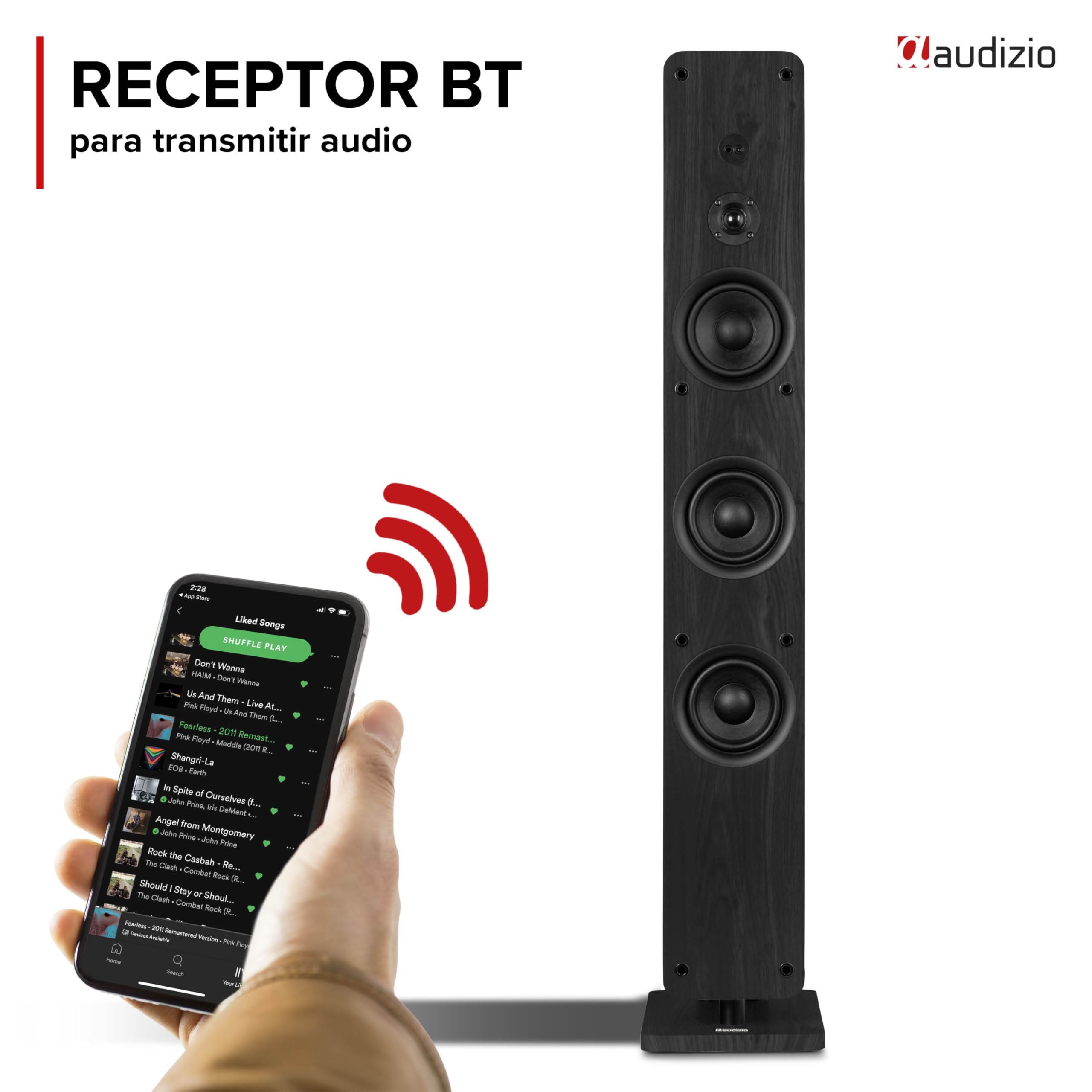 Audizio Arco – Pack 2 Altavoces Activos 320W con Radio Dab+, Radio Digital y Radio FM, Altavoz Bluetooth Potente, Altavoz USB, Entrada optica para Equipo Sonido TV Home Cinema, Color Negro