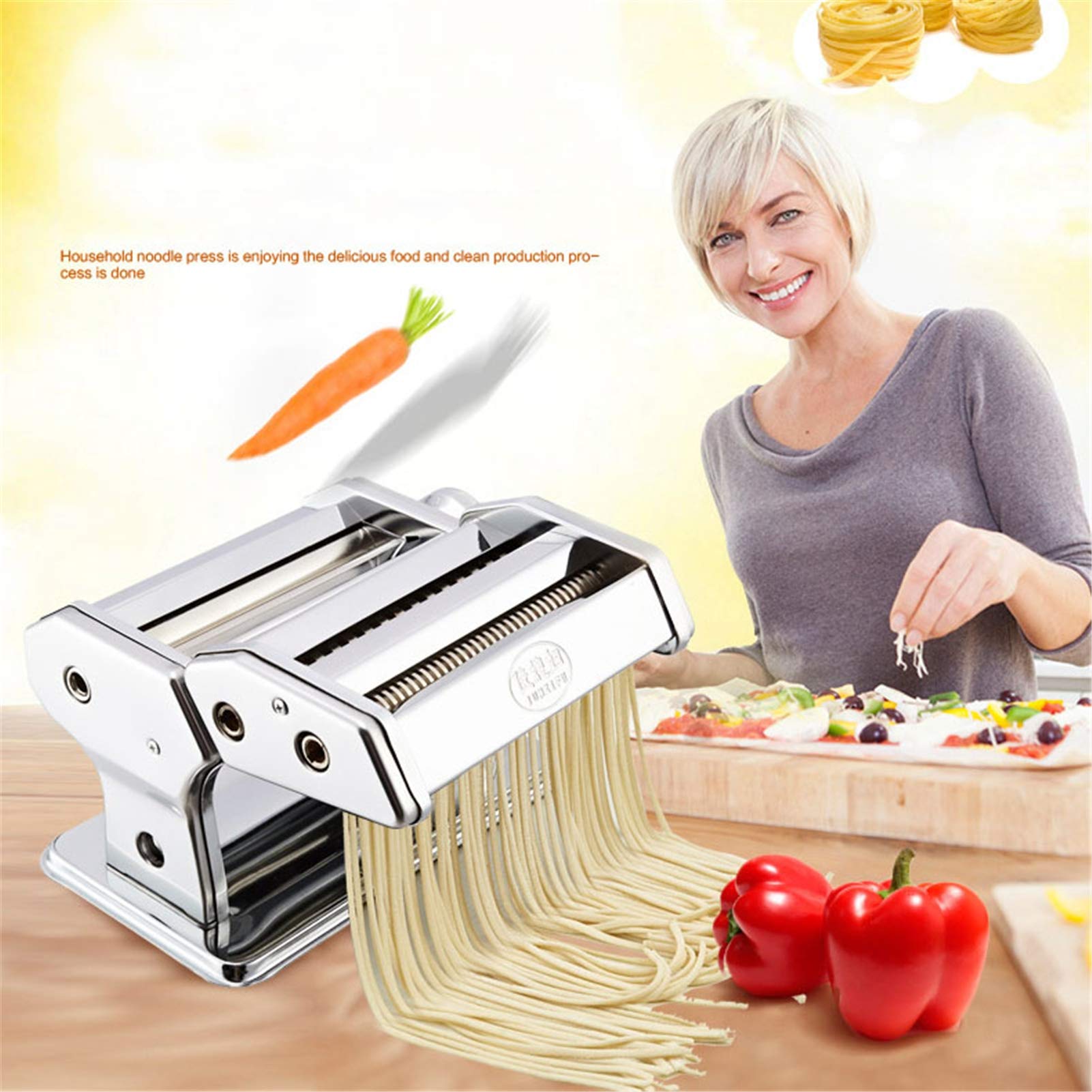 Nudelmaschine für frische Pasta, Lasagne, Spaghetti und Tagliatelle, 6 einstellbare Stärkeeinstellungen