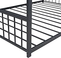 Vista 4 de Linique Cama de casa de metal de tamaño individual, marco de cama de piso no requiere caja de resorte, negro