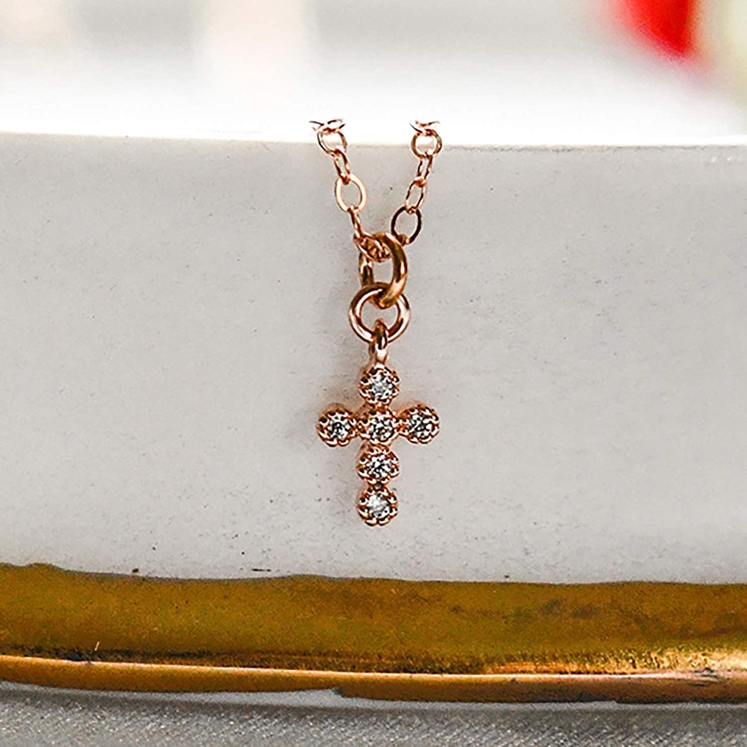 Designed By Stacey Handmade Dainty CZ Tiny Cross Pendant Jewelry, Rose Gold Filled Necklace, Gifts for Women, Birthday, Godmother Proposal, First Communion, Just Because 16 to 18" Adjustable Chain - Image 6
