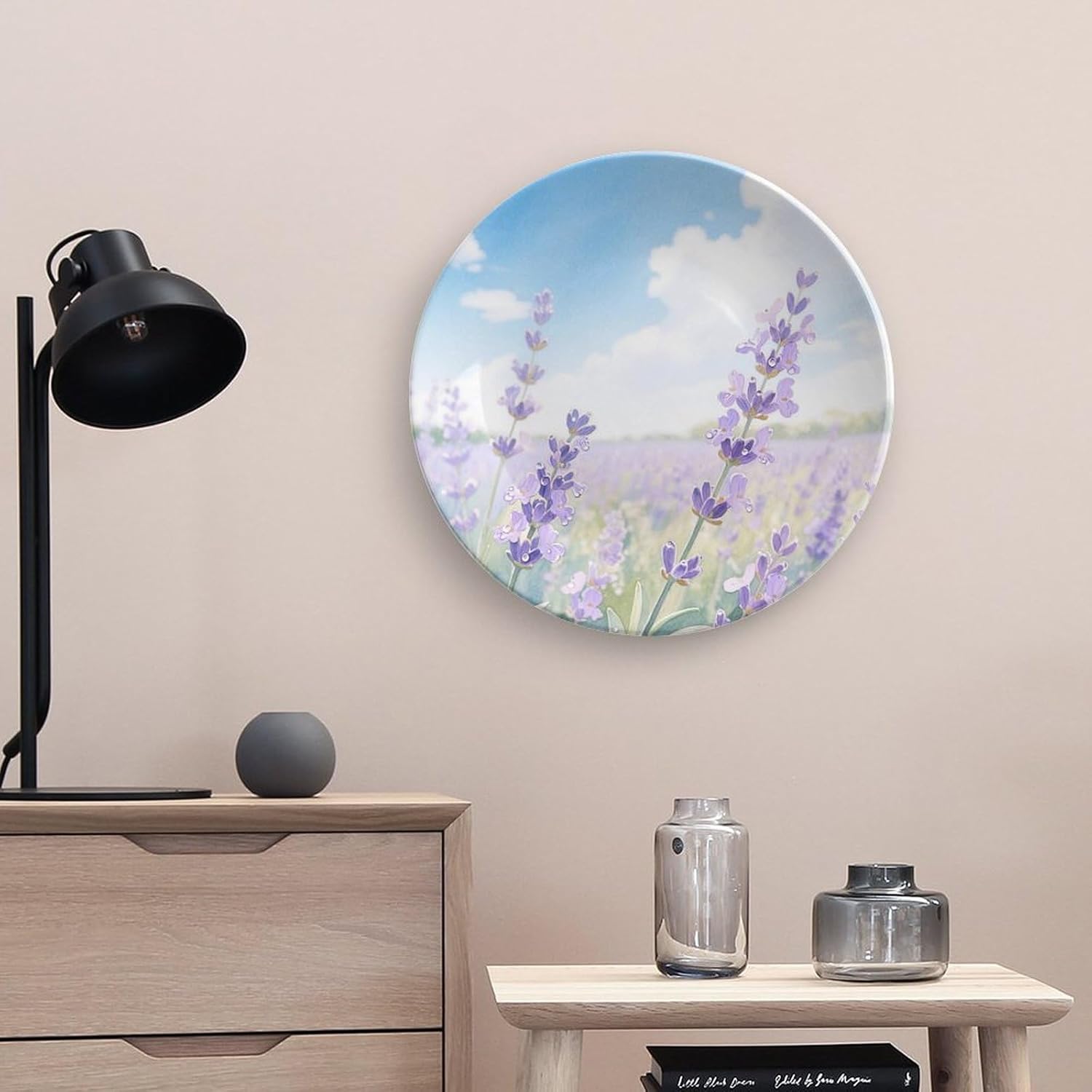 Bone China Decorative Plates Lavender Ceramic Decorative Plate Wall Decor with Display Stand Ceramic Ornaments for Wall Hanging Decoration