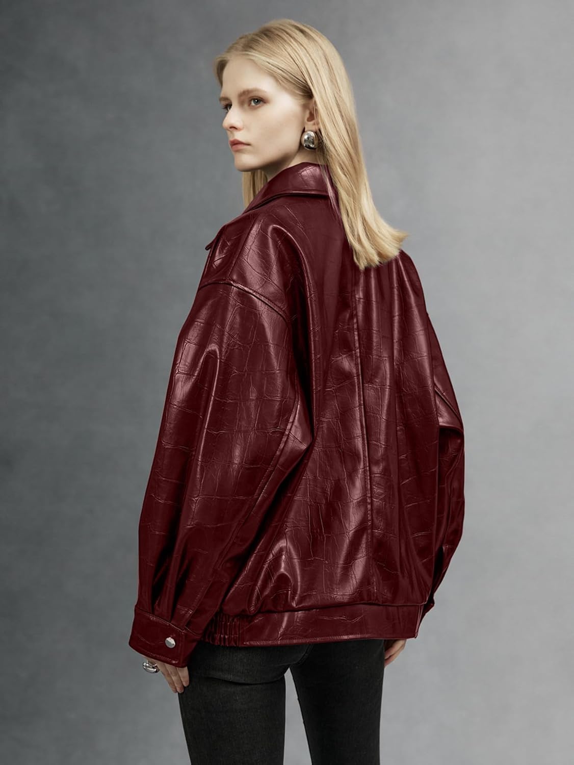 Bellivera Women's Oversized Faux Leather Jackets Retro Zip Up Casual Bomber and Biker Jackets for Spring Fall - Image 4