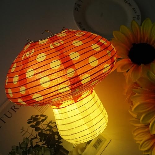 Miniatura 6 de 6 linternas de papel de hongo, adorno colgante de hongo 3D para el país de las maravillas, selva, bosque, fiesta de cumpleaños, boda, decoración de