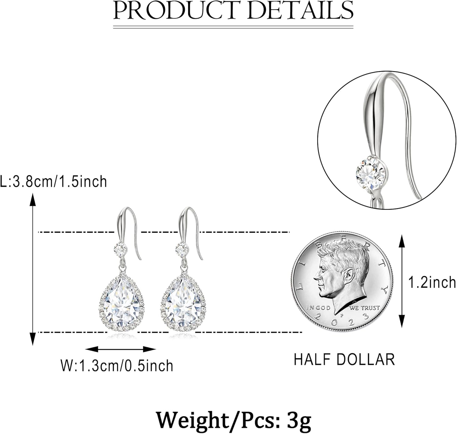 EVER FAITH Wedding Dangle Drop Earring for Bride, Elegant Birthstone Cubic Zirconia Teardrop Party Prom Round CZ Fish Hook Earrings for Women - Image 7
