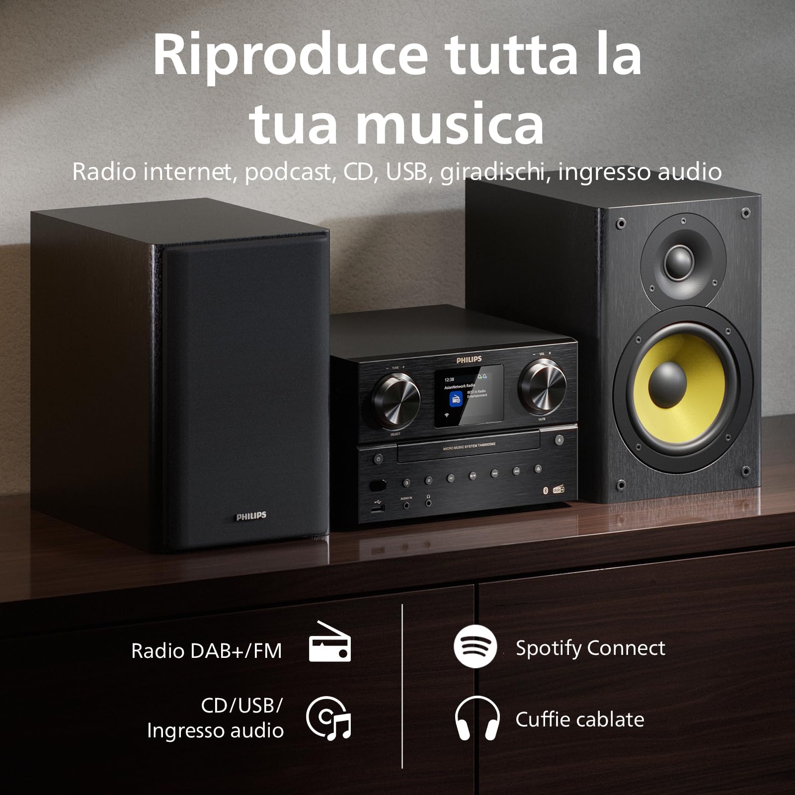 Philips TAM8905M2 Sistema musicale micro, 200W, Radio Internet, DAB+
