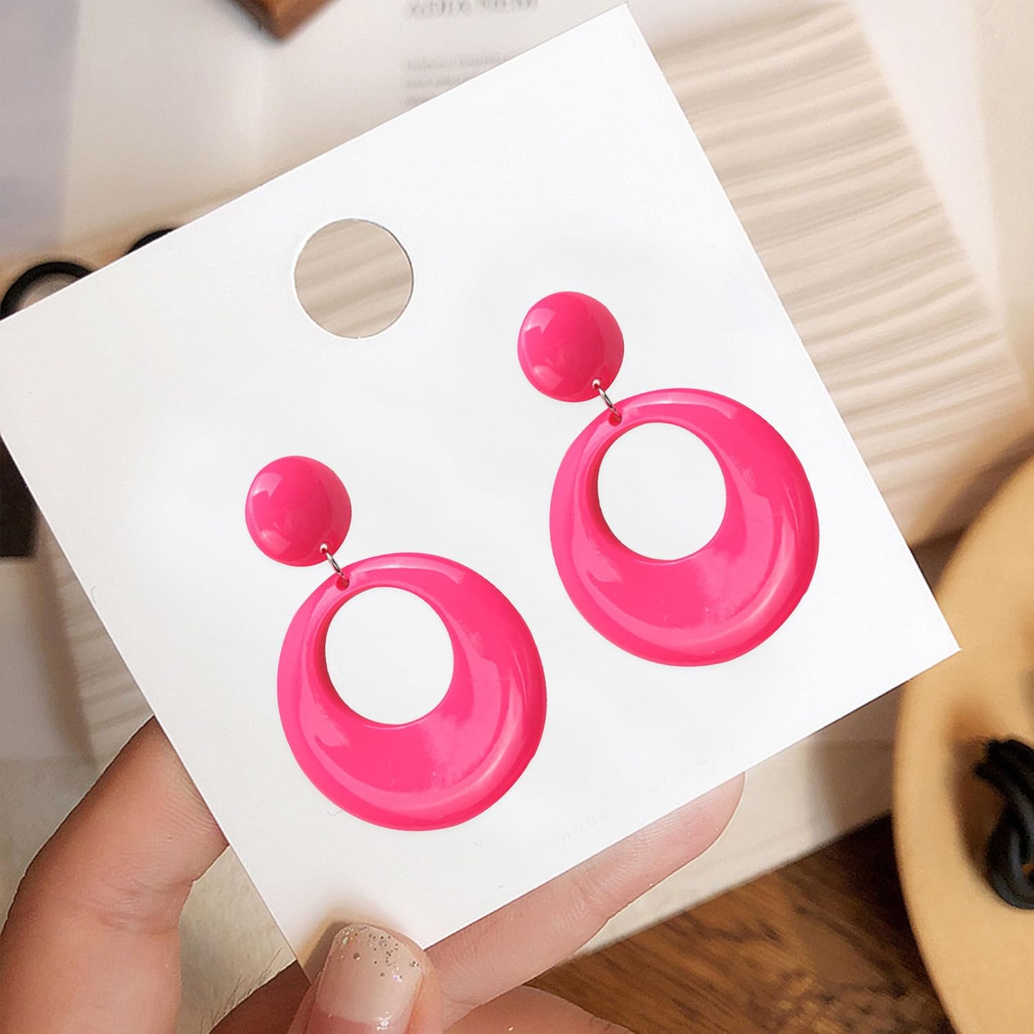 70s Earrings for Women Acrylic Vintage Geometric Hollow Round Dangle Stud Earrings Simple Retro Statement Jewelry Gifts - Image 6