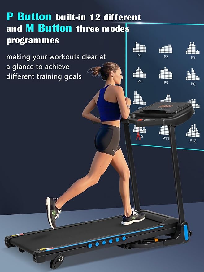 Caminadora Eléctrica Plegable con Inclinación 6% y Bluetooth Color Negro+Azul miniatura 8