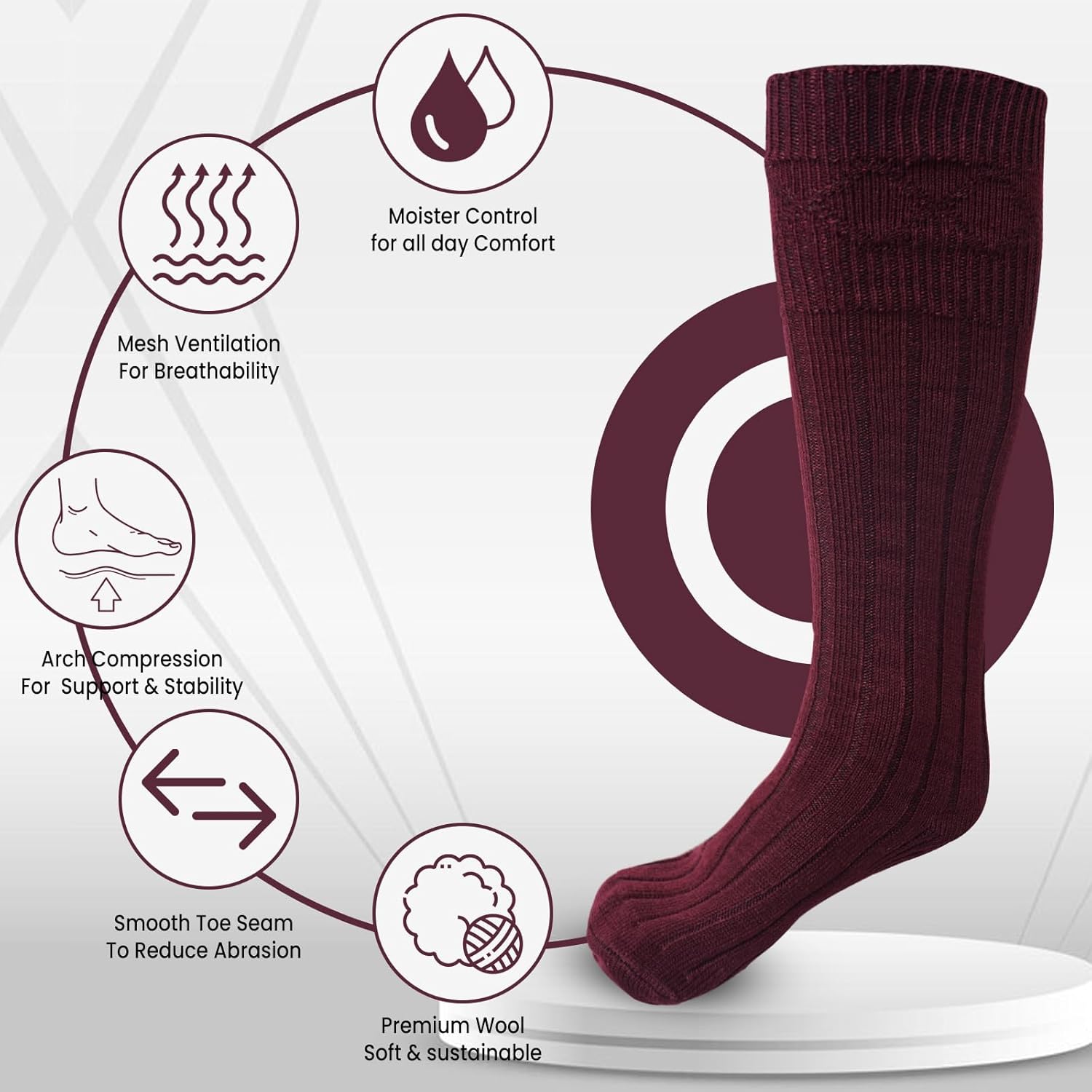 Scottish Highland Kilt Hose for Men, Ribbed Socks for USA Shoe Sizes, Wool Blend - Image 2